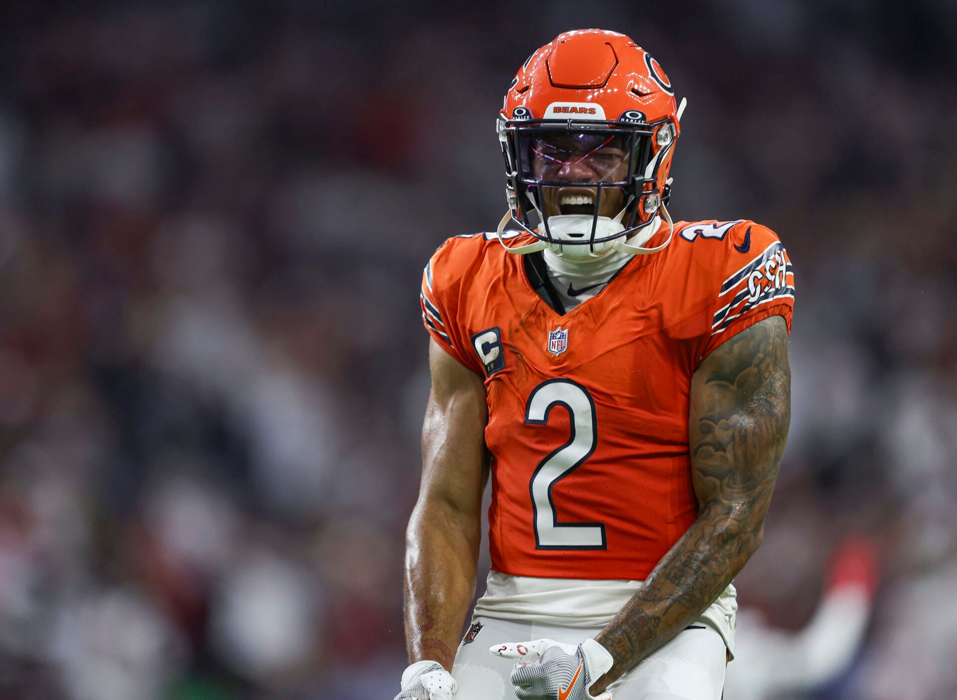 Chicago Bears wide receiver DJ Moore (2) reacts after a play during the fourth quarter against the Houston Texans at NRG Stadium.