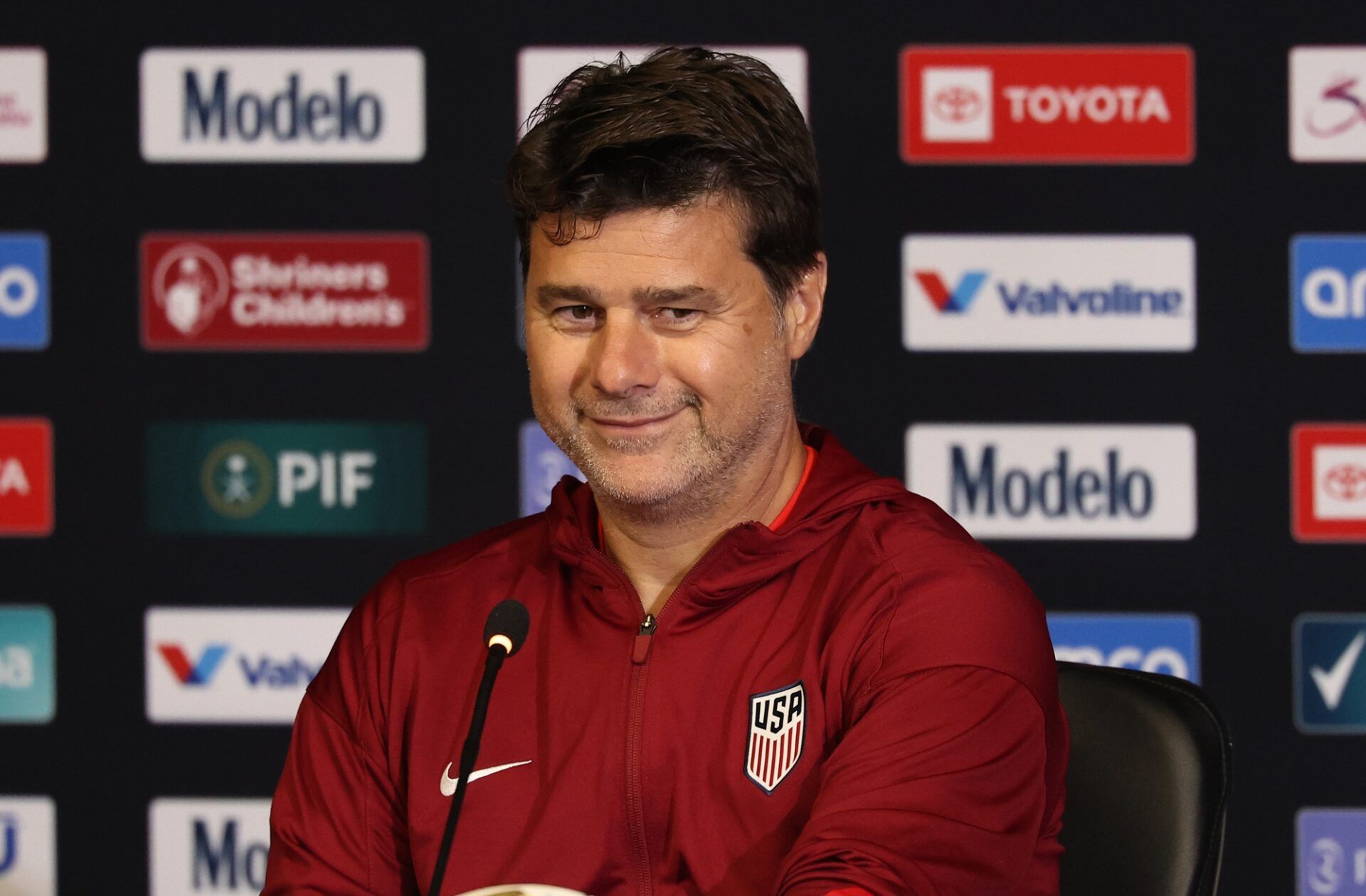 United States head coach Mauricio Pochettino speaks to the media after the match against Mexico during the 2025 Gold Cup Final at NRG Stadium.