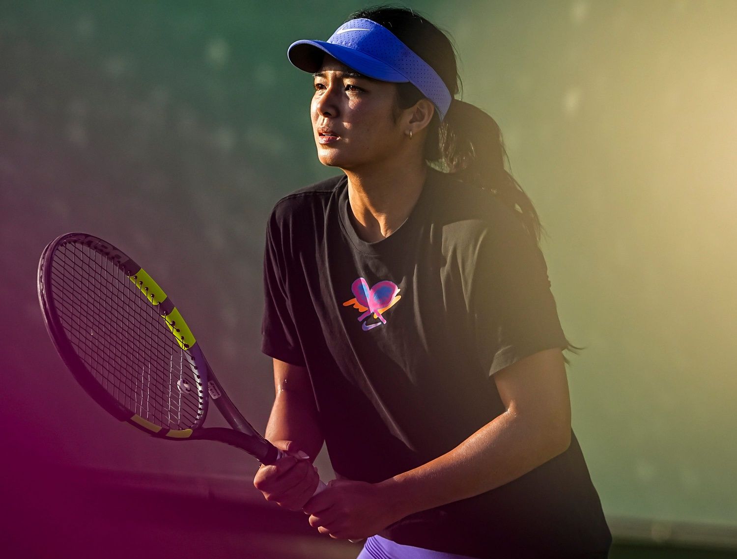Alexandra Eala waits for a serve from Linda Nosková as they practice together during the BNP Paribas Open in Indian Wells, Calif., Wednesday, March 4, 2026.