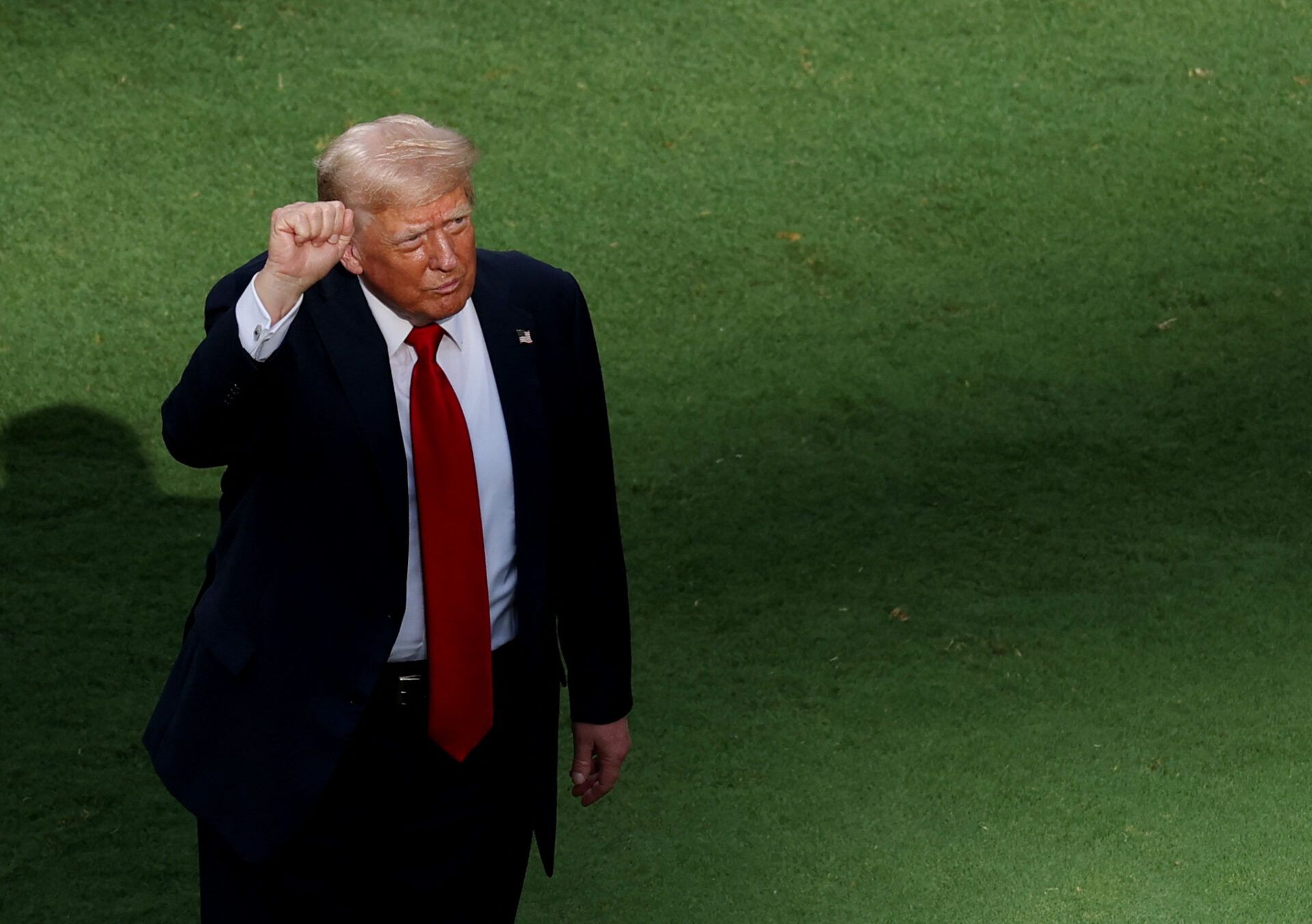 [Subscription Customers Only] Jul 13, 2025; East Rutherford, New Jersey, USA; U.S. President Donald Trump on the pitch during the trophy presentation after the final of the 2025 FIFA Club World Cup at MetLife Stadium.