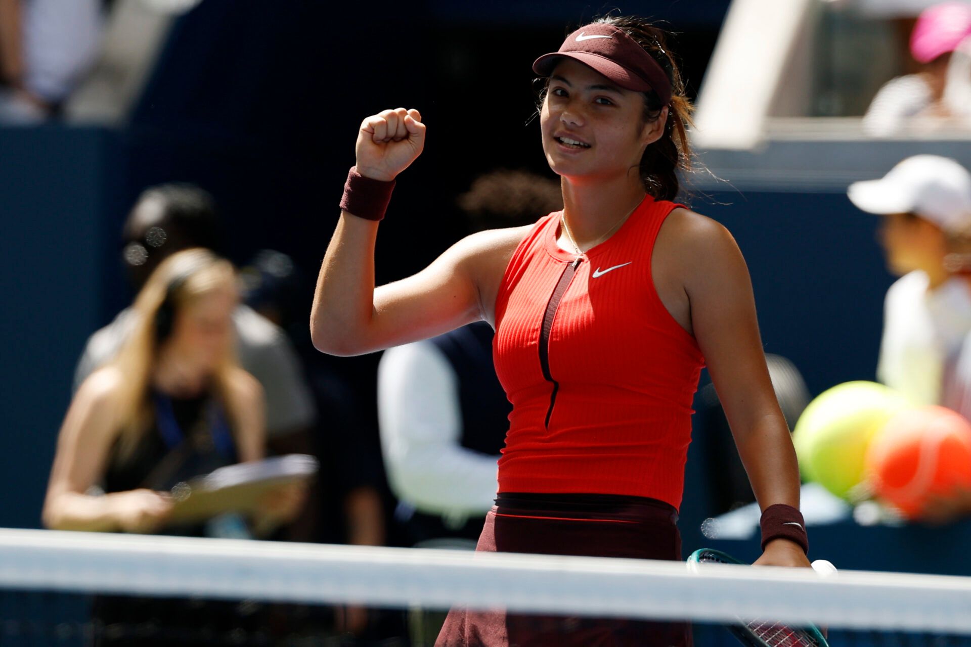 Emma Raducanu (GBR) celebrates after defeating Ena Shibahara (not pictured) on day one of the 2025 U.S. Open tennis tournament at Louis Armstrong Stadium.