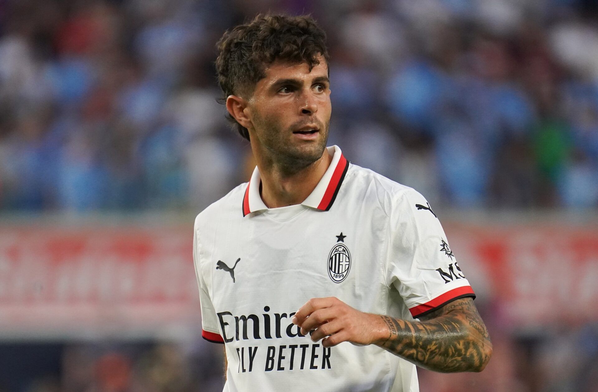 AC Milan midfielder Christian Pulisic (11) competes during the second half at Yankee Stadium.