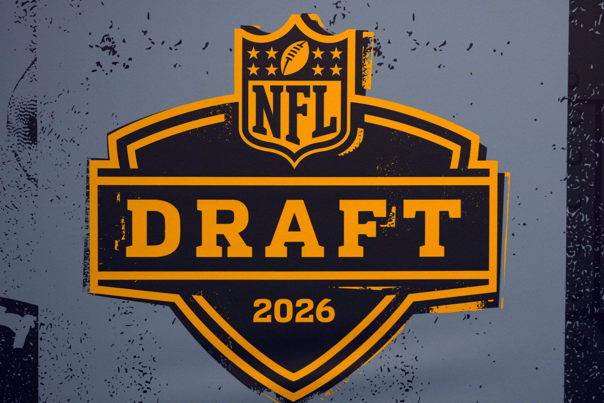 The 2026 NFL Draft logo at the Super Bowl LX Experience at the Moscone Center.