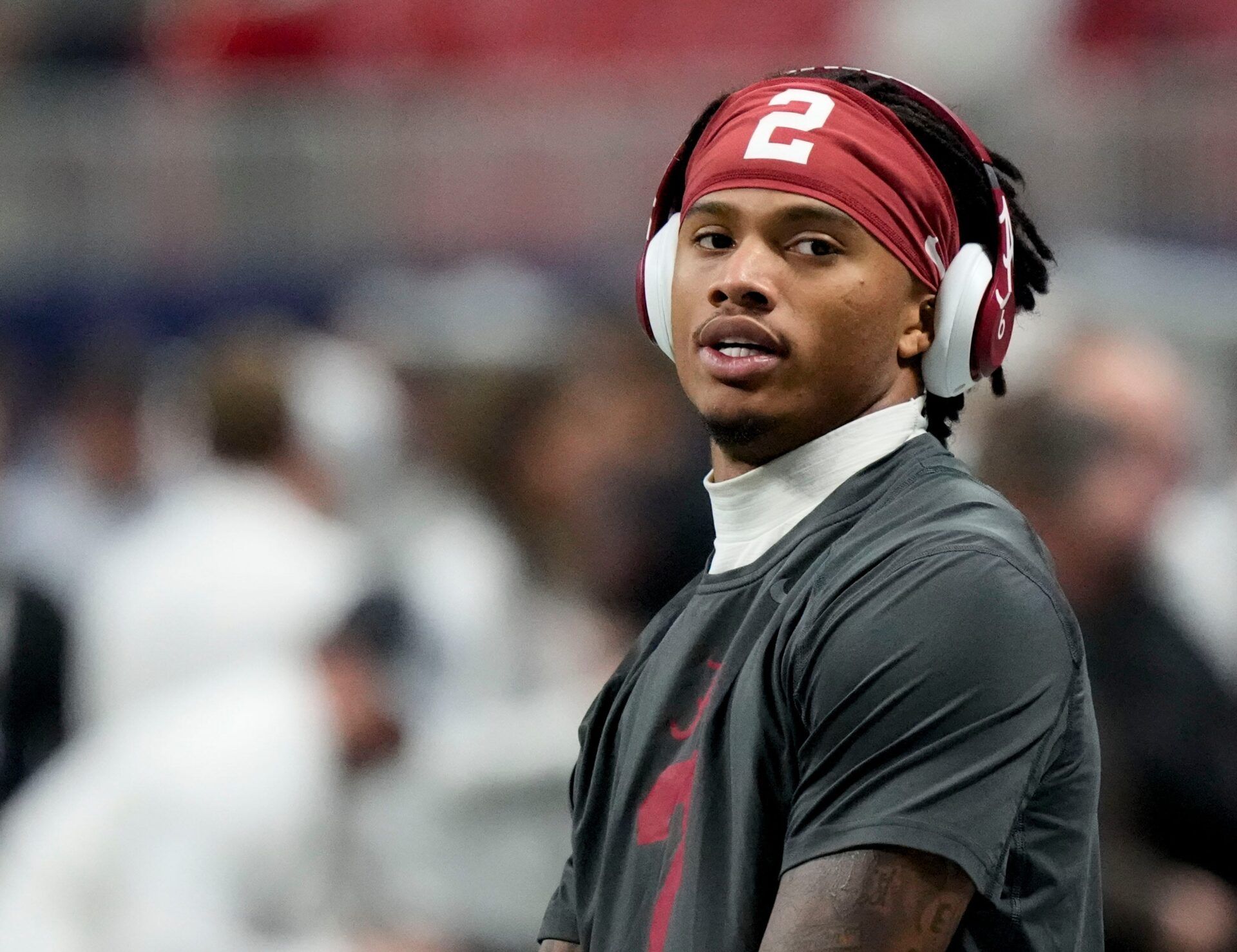 Alabama wide receiver Ryan Williams (2) warms up before the SEC Championship Game against Georgia at Mercedes-Benz Stadium.