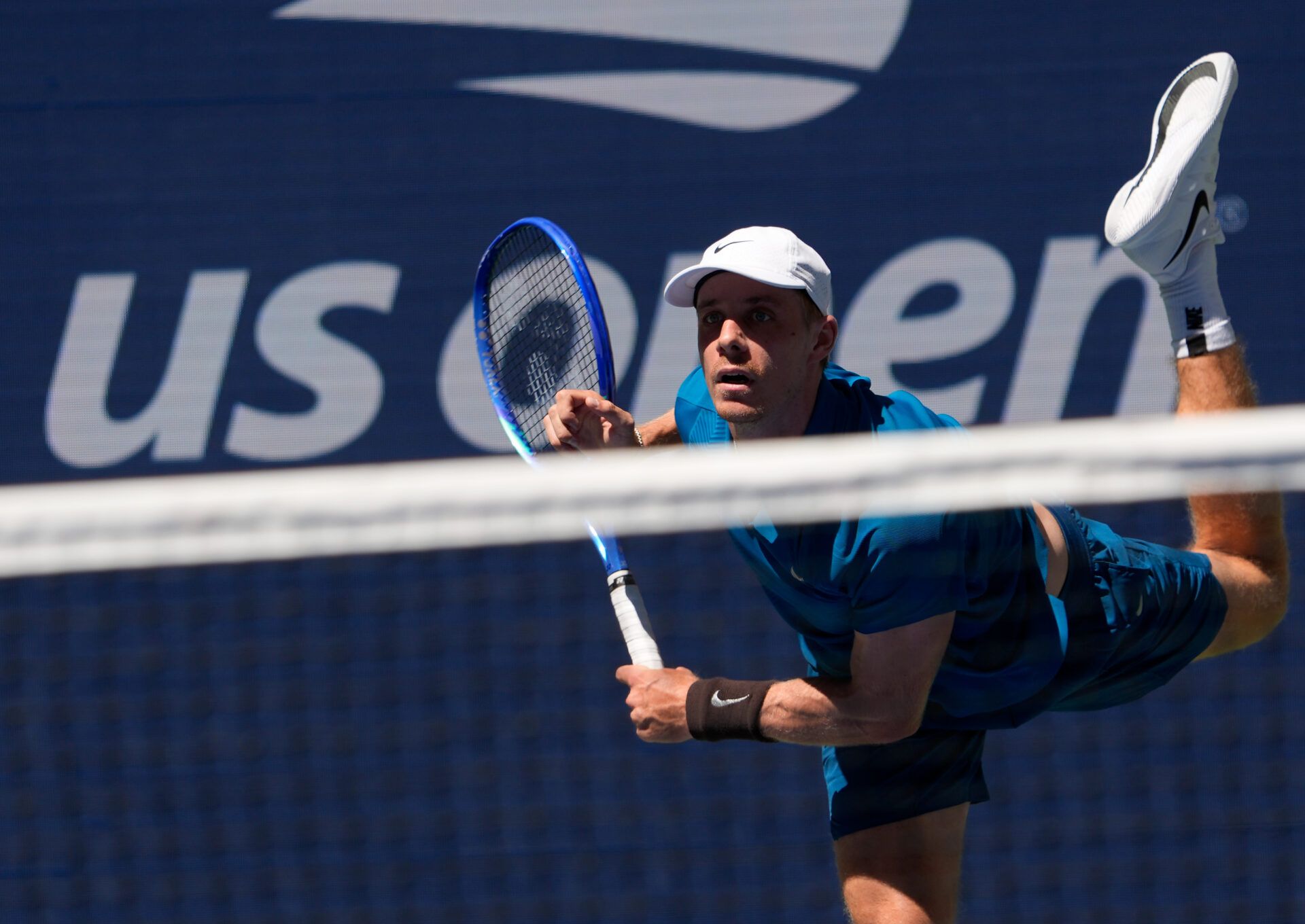 Denis Shapovalov (CAN) hits to Jannik Sinner (ITA) (not pictured) on day seven of the 2025 U.S. Open tennis tournament at the USTA Billie Jean King National Tennis Center.