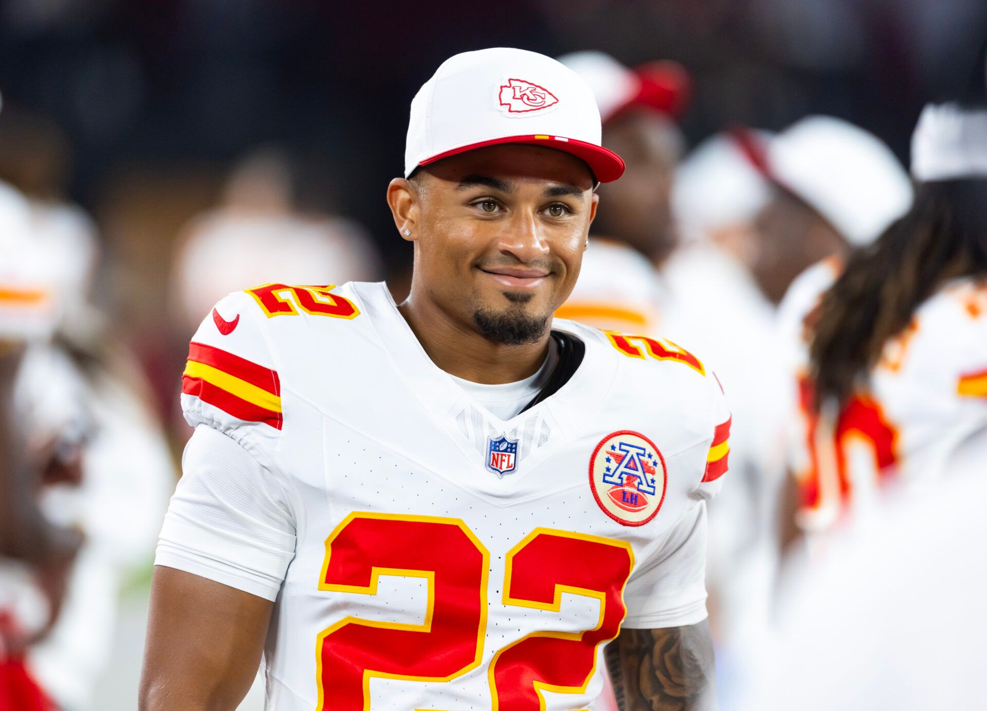 Kansas City Chiefs cornerback Trent McDuffie (22) against the Arizona Cardinals during a preseason NFL game at State Farm Stadium.