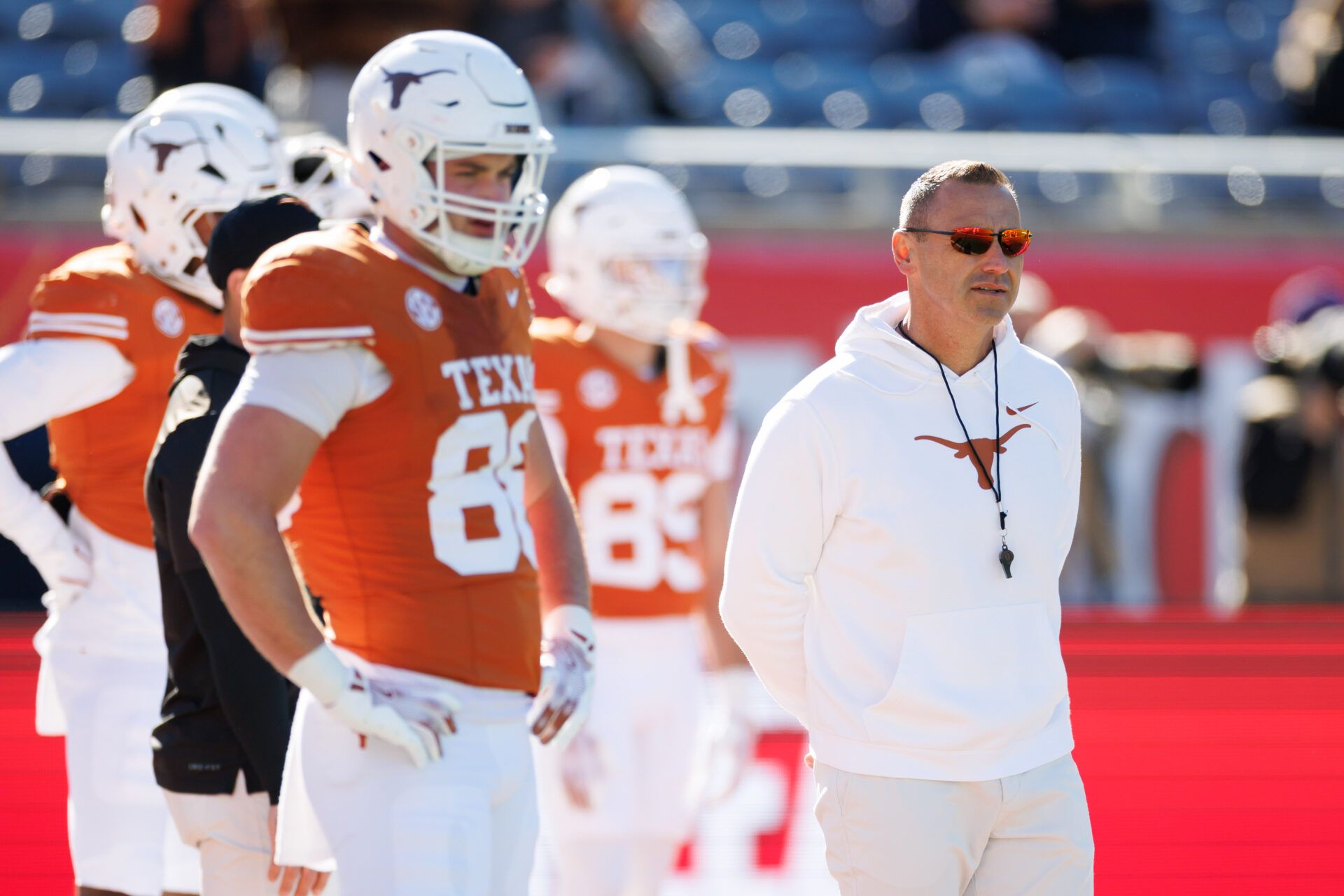 Texas Longhorns head coach Steve Sarkisian looks on before a game against the Michigan Wolverines at Camping World Stadium.