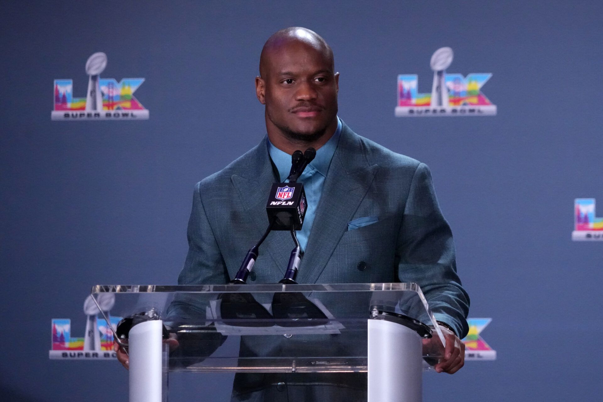 Seattle Seahawks running back Kenneth Walker III speaks during the Super Bowl LX winning head coach and most valuable player press conference at Moscone Center.