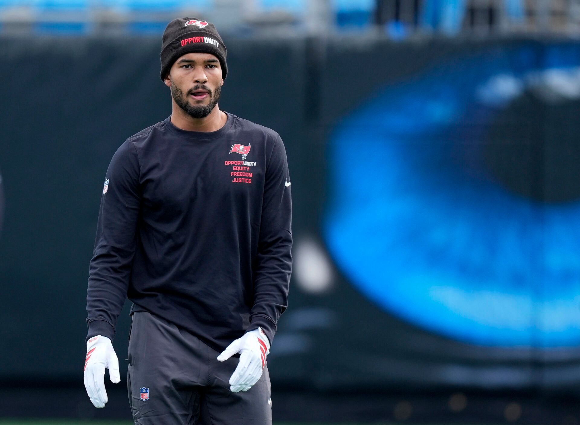 Tampa Bay Buccaneers wide receiver Mike Evans (13)  during pregame warmups against the Carolina Panthers at Bank of America Stadium.