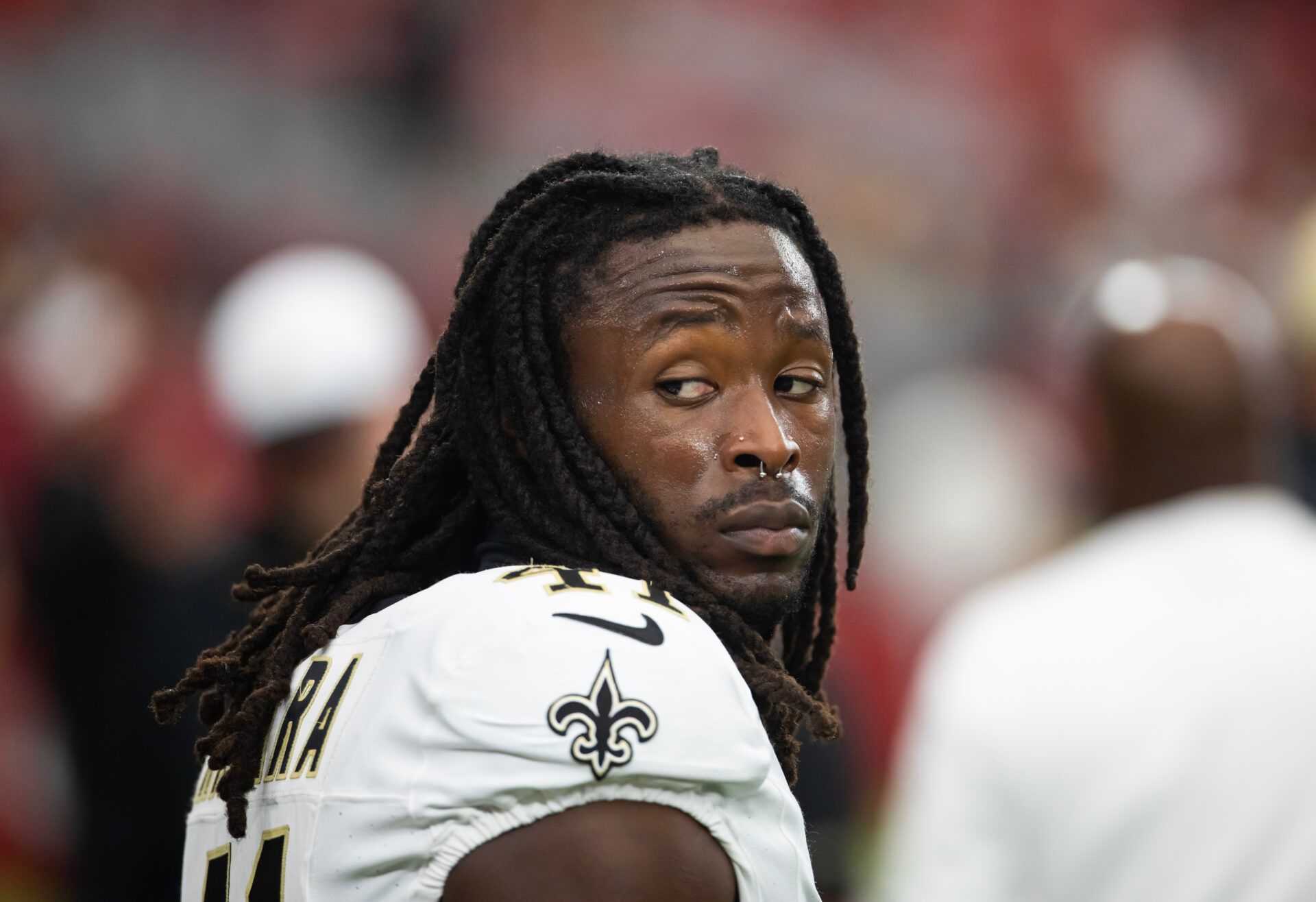 New Orleans Saints  running back Alvin Kamara (41) against the Arizona Cardinals during a preseason NFL game at State Farm Stadium.