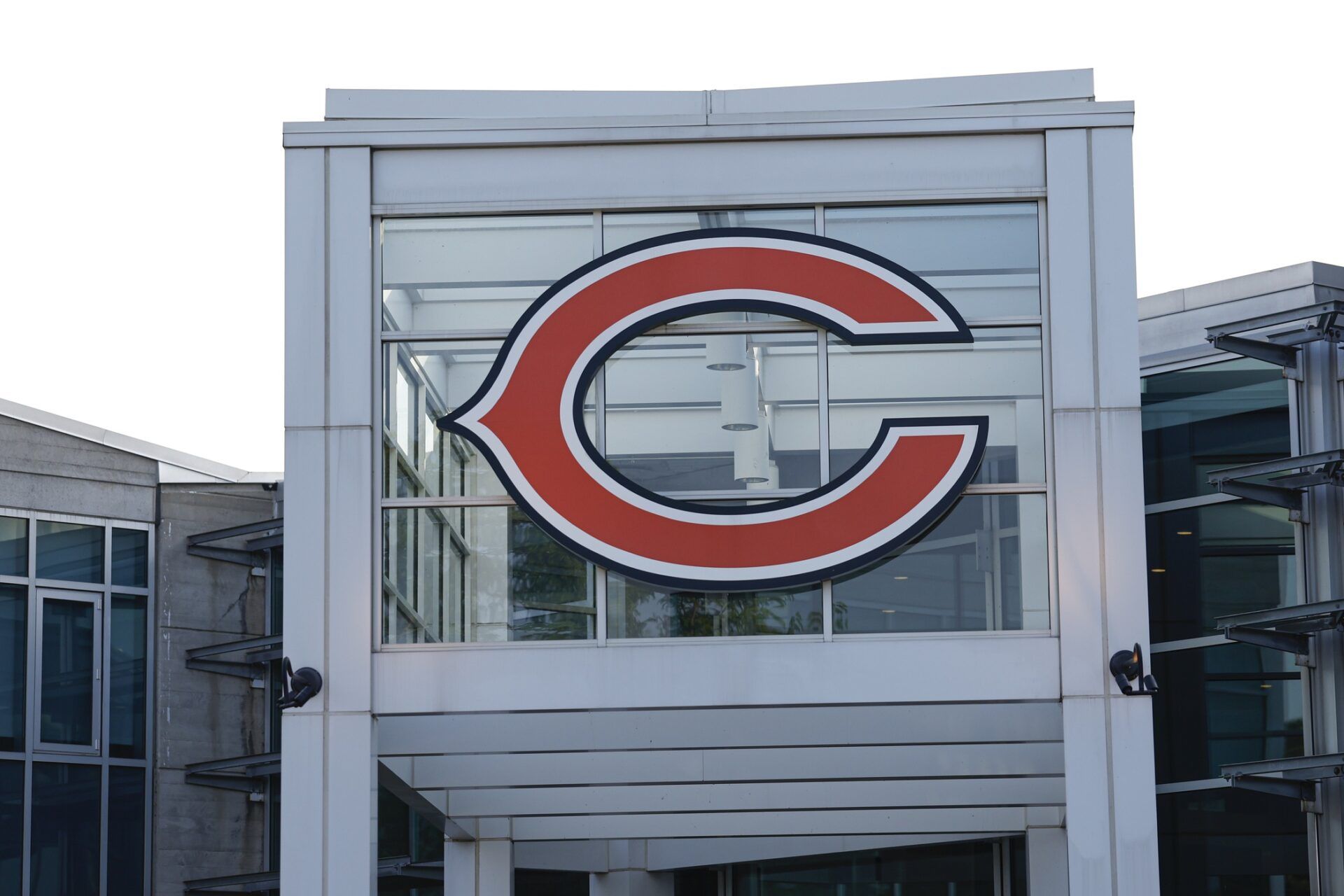 Chicago Bears logo sits on top of the Halas Hall ahead of training camp.
