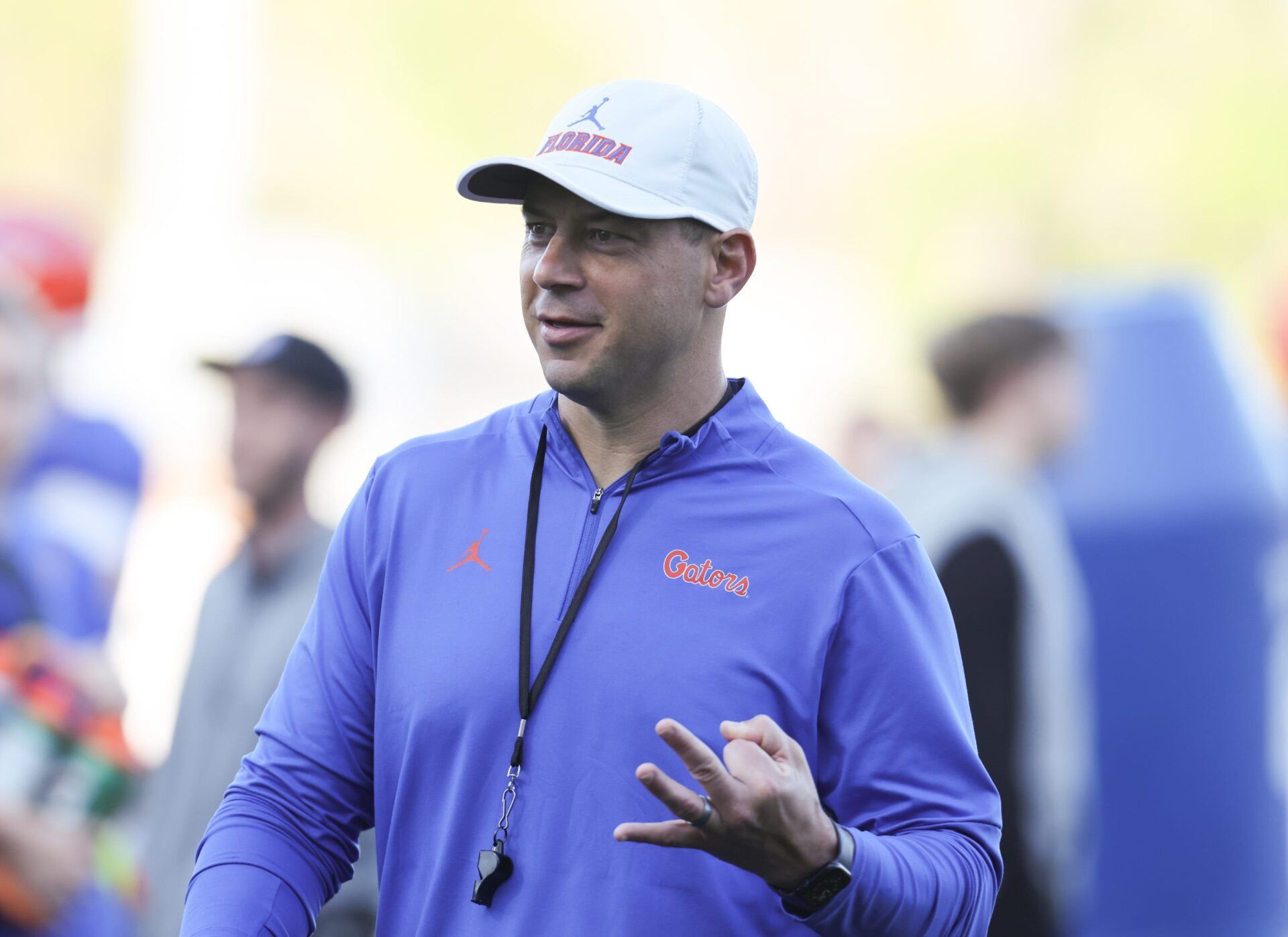 Florida head coach Jon Sumrall keeps on eye drills during UF spring practice at Sanders Practice Fields in Gainesville, FL on Tuesday, March 10, 2026. [Alan Youngblood/Gainesville Sun]