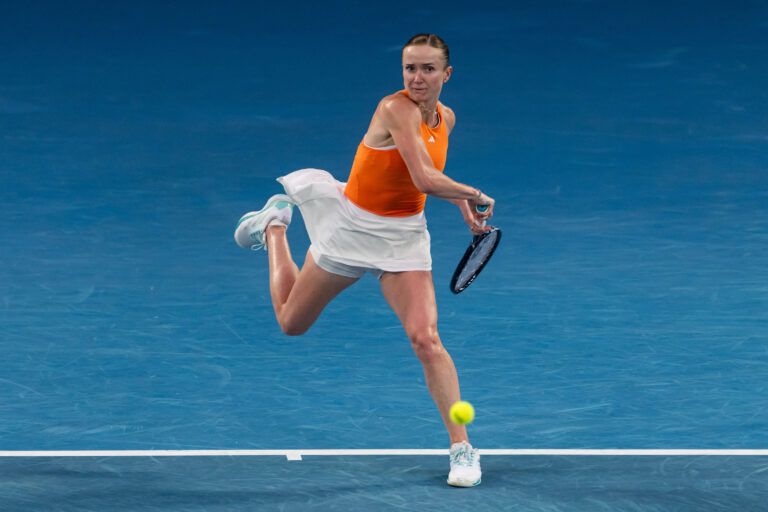 Elina Svitolina of Ukraine in action against Aryna Sabalenka in the semifinals of the womens singles at the Australian Open at Rod Laver Arena in Melbourne Park.