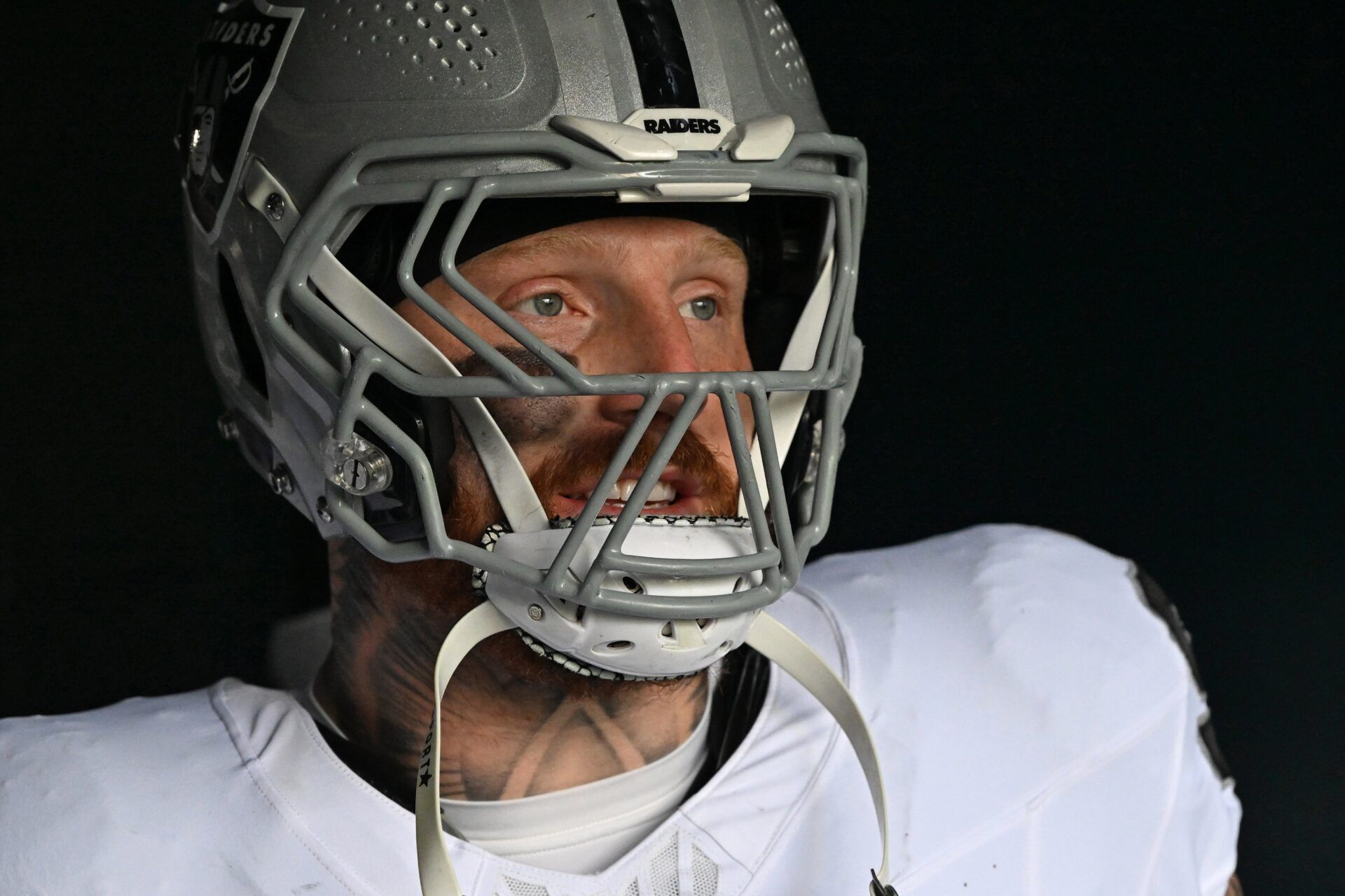 Las Vegas Raiders defensive end Maxx Crosby (98) in the tunnel against the Philadelphia Eagles at Lincoln Financial Field.
