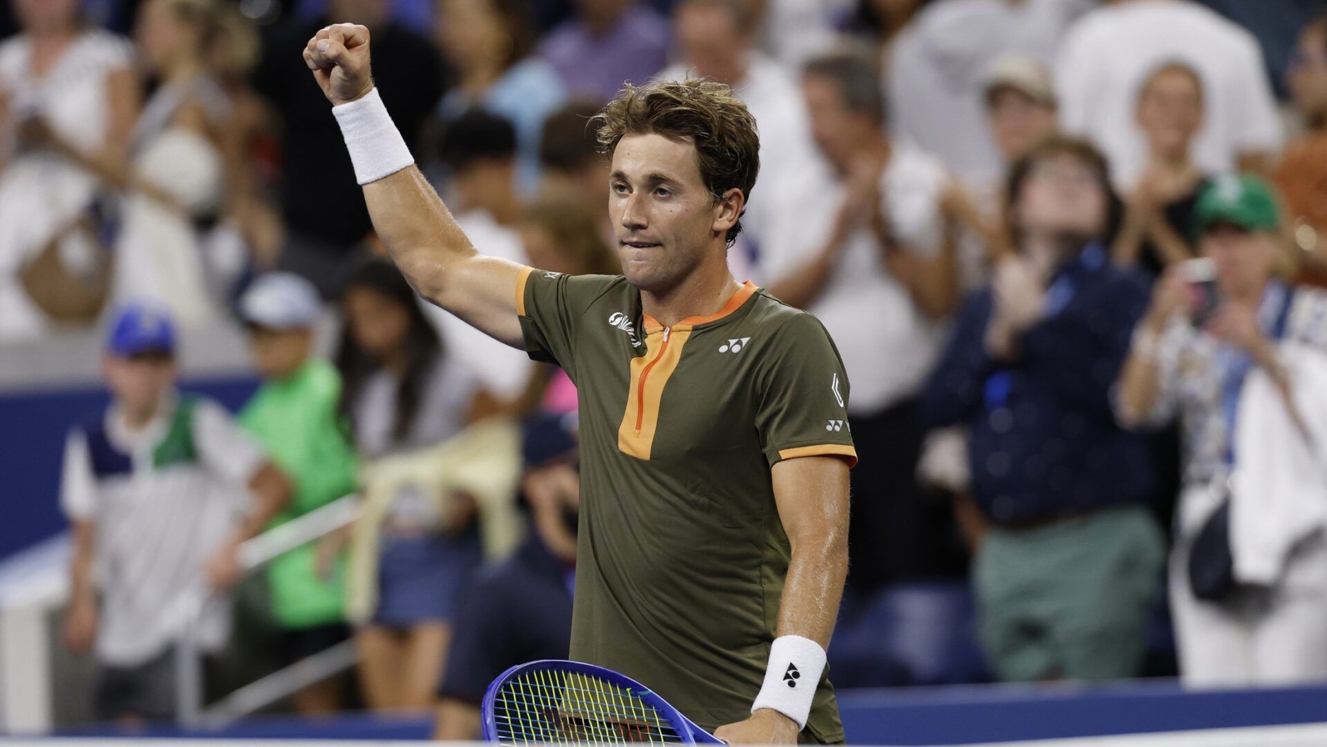 Casper Ruud (NOR) salutes the crowd after his match against Sebastian Ofner (GER)(not pictured) on day two of the 2025 US Open tennis tournament at USTA Billie Jean King National Tennis Center.