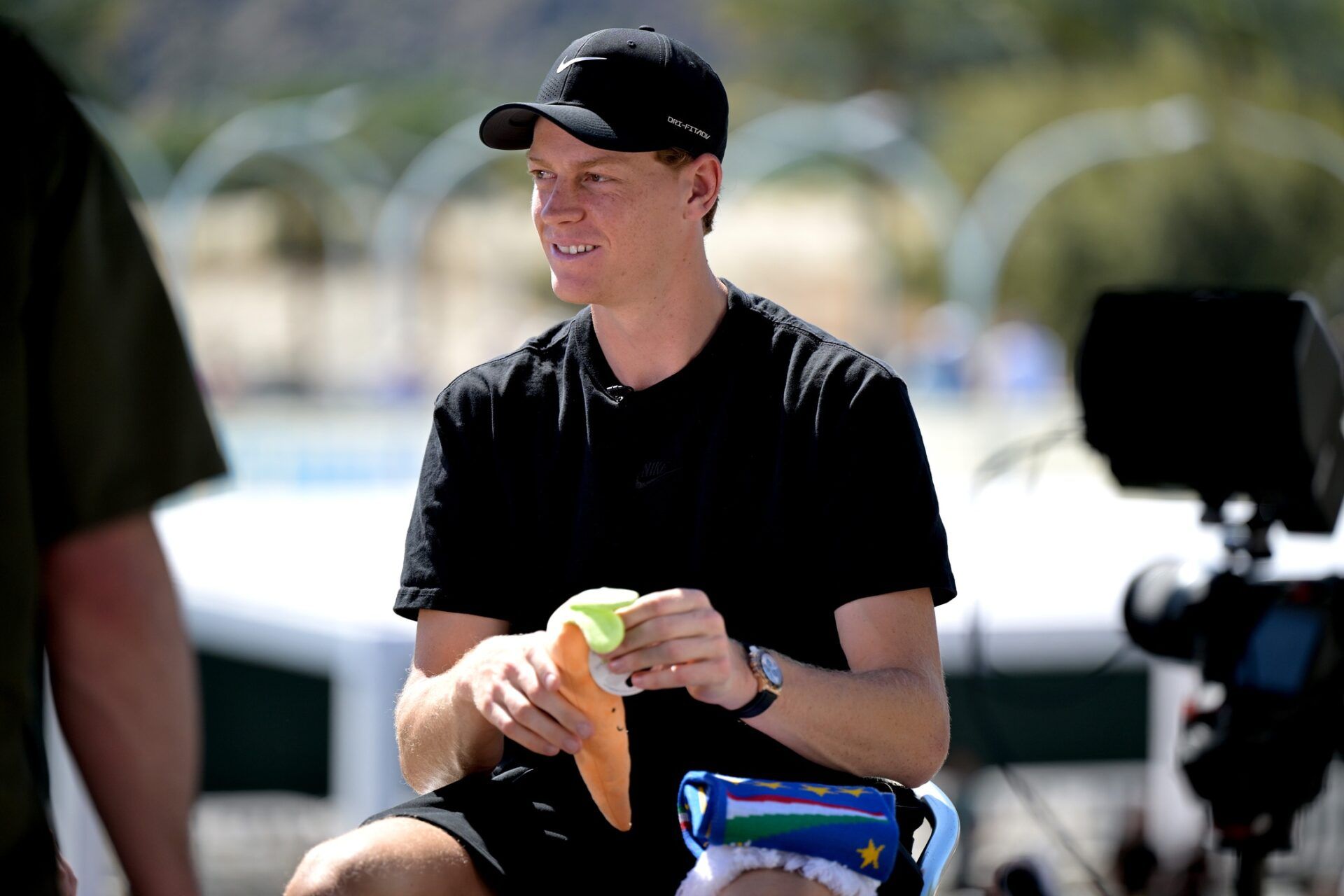 Jannik Sinner (ITA) is interviewed during media day for the BNP Paribas Open at the Indian Wells Tennis Garden.