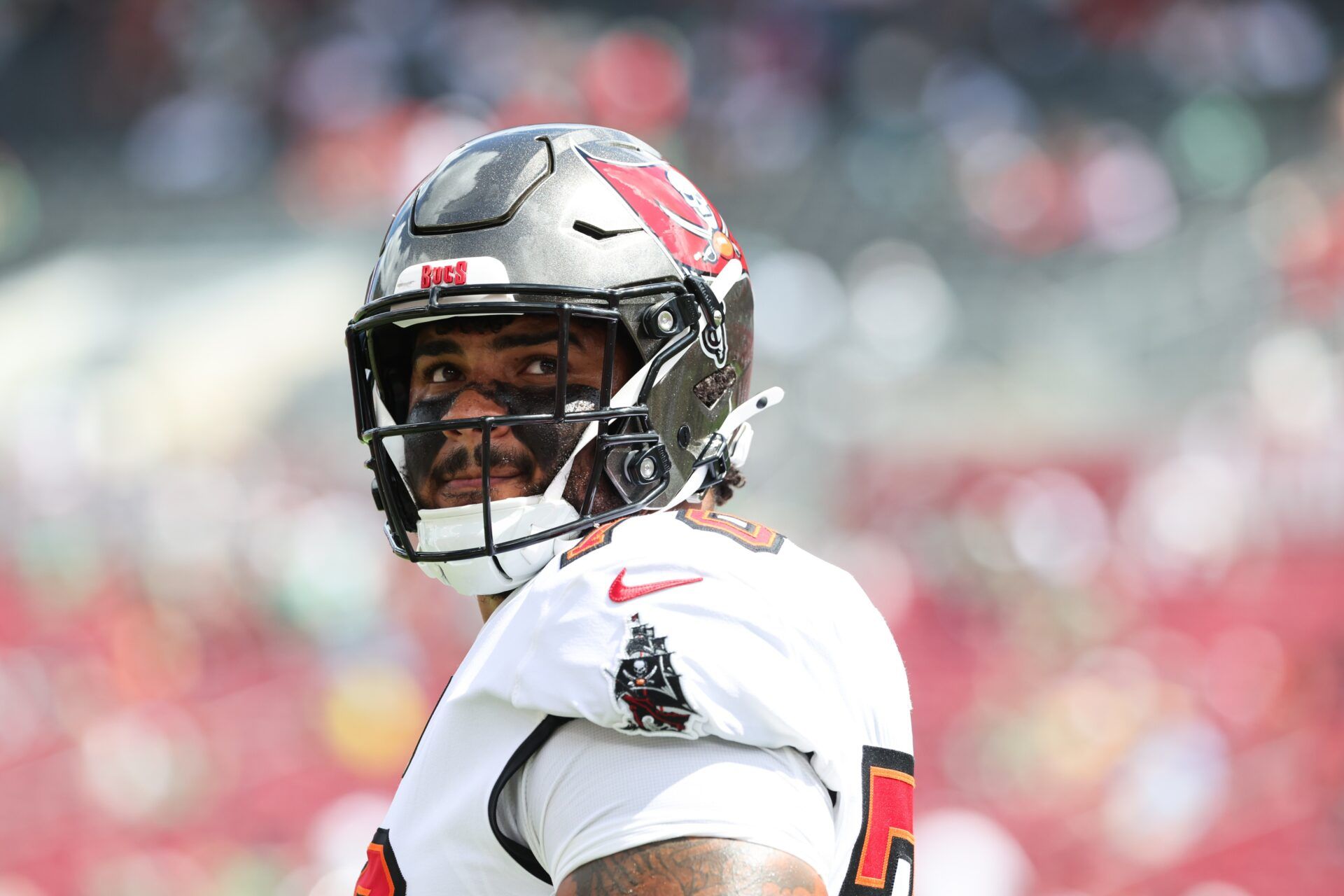 Tampa Bay Buccaneers offensive tackle Tristan Wirfs (78) looks on before the game against the Philadelphia Eagles at Raymond James Stadium.