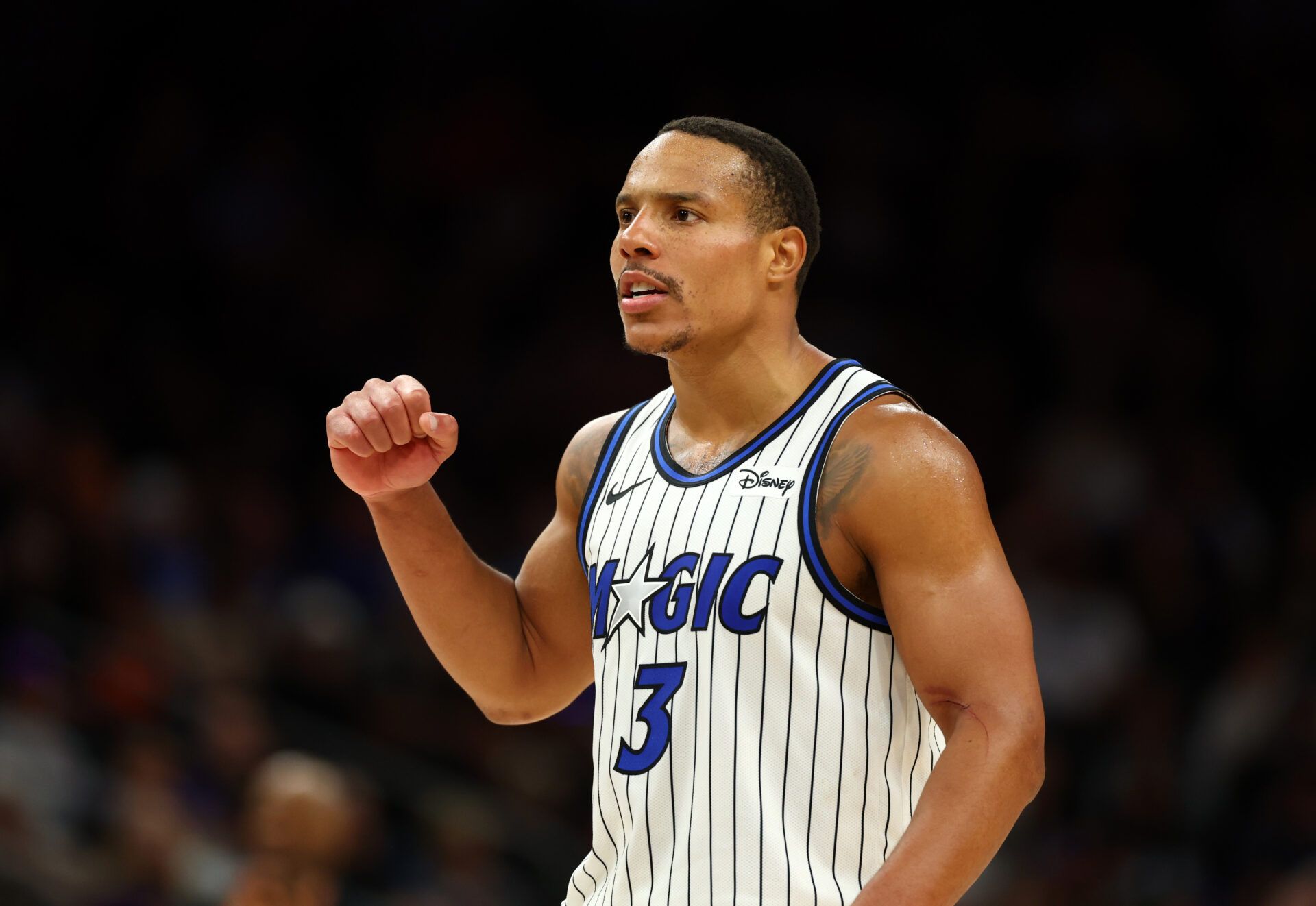 Orlando Magic guard Desmond Bane (3) celebrates a shot against the Phoenix Suns in the second half at Mortgage Matchup Center.