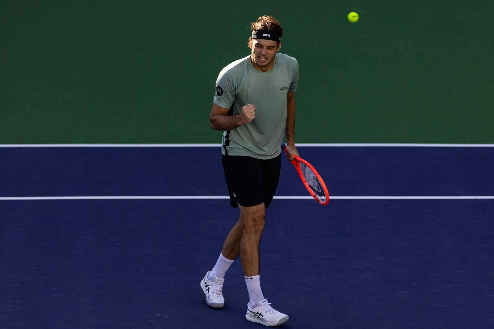 Taylor Fritz of the United States celebrates during his match against Alex Michelsen of the United States in the third round of the men’s singles at the BNP Paribas Open at the Indian Wells Tennis Garden.