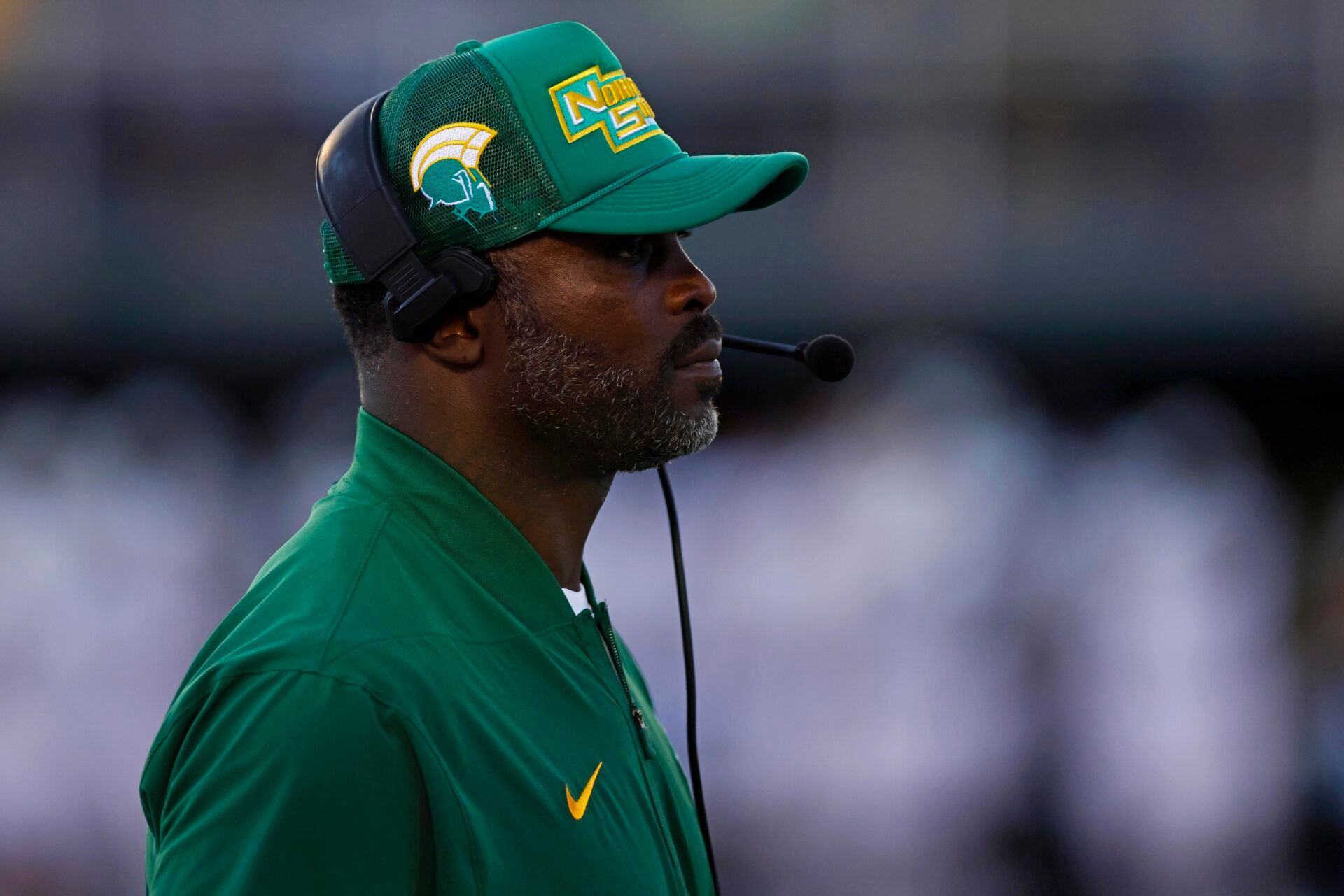 Norfolk State Spartans head coach Michael Vick looks on from the sidelines during the first half against the Towson Tigers at William Price Stadium.