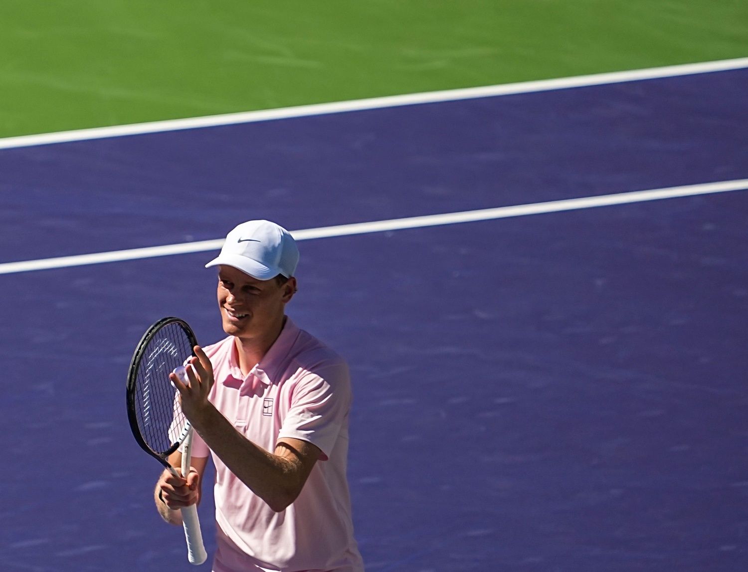 Jannik Sinner celebrates after winning his quarterfinal match at the BNP Paribas Open in Indian Wells, Calif., Thursday, March 12, 2026.