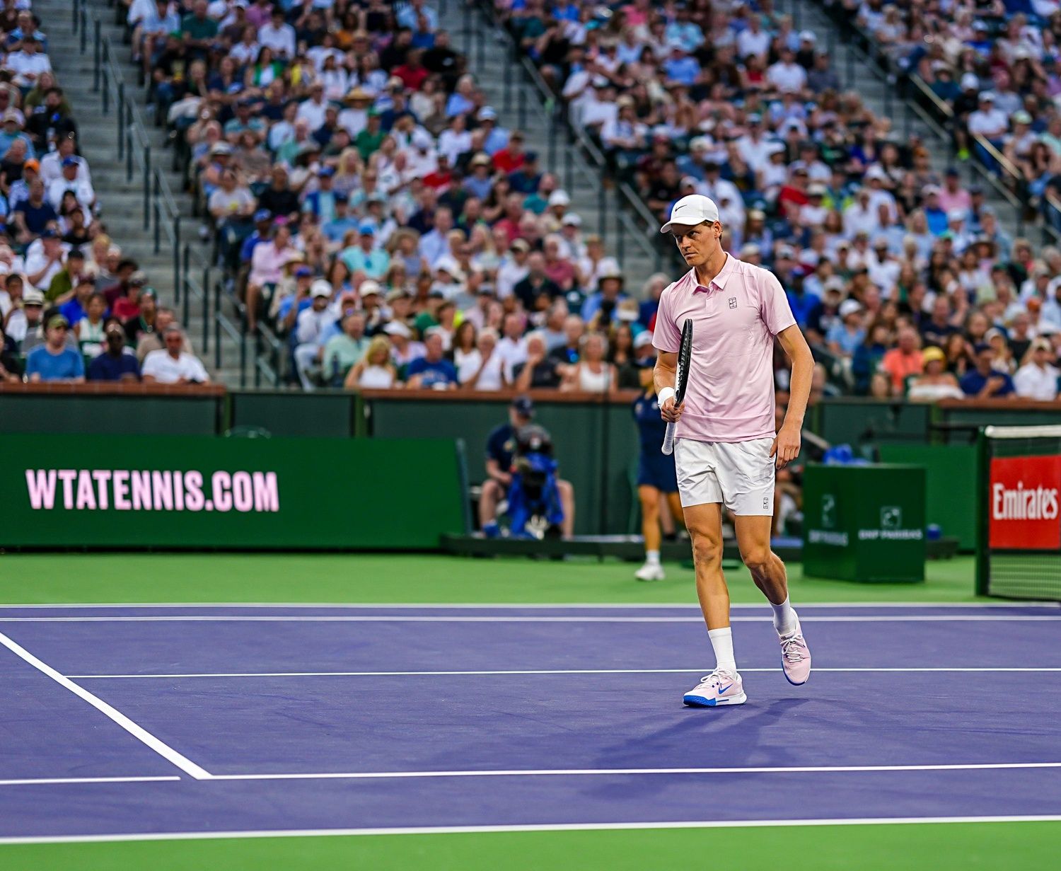Jannik Sinner celebrates a point in their fourth-round match at the BNP Paribas Open in Indian Wells, Calif., Tuesday, March 10, 2026.