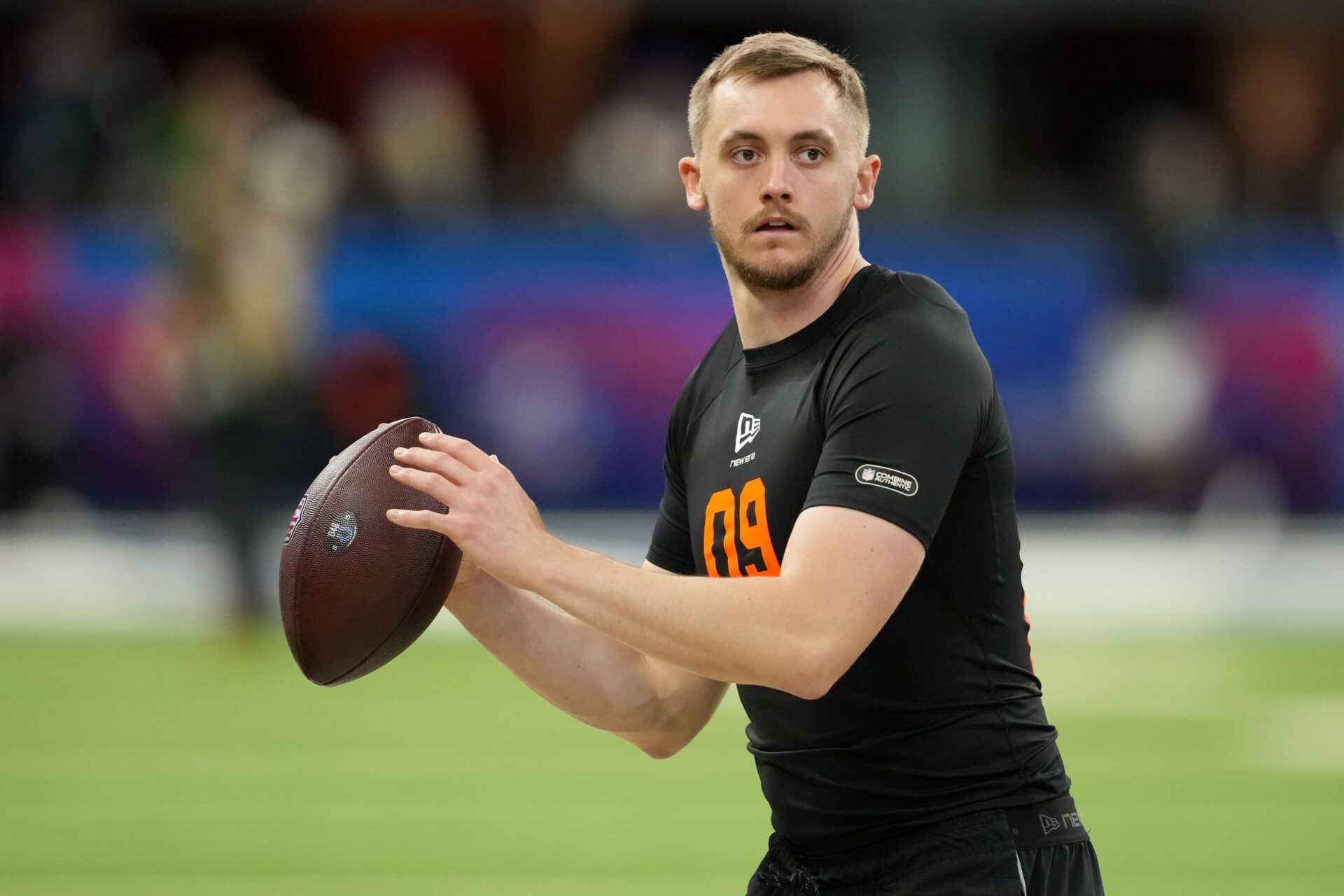 Georgia Tech quarterback Haynes King (QB09) during the NFL Scouting Combine at Lucas Oil Stadium.