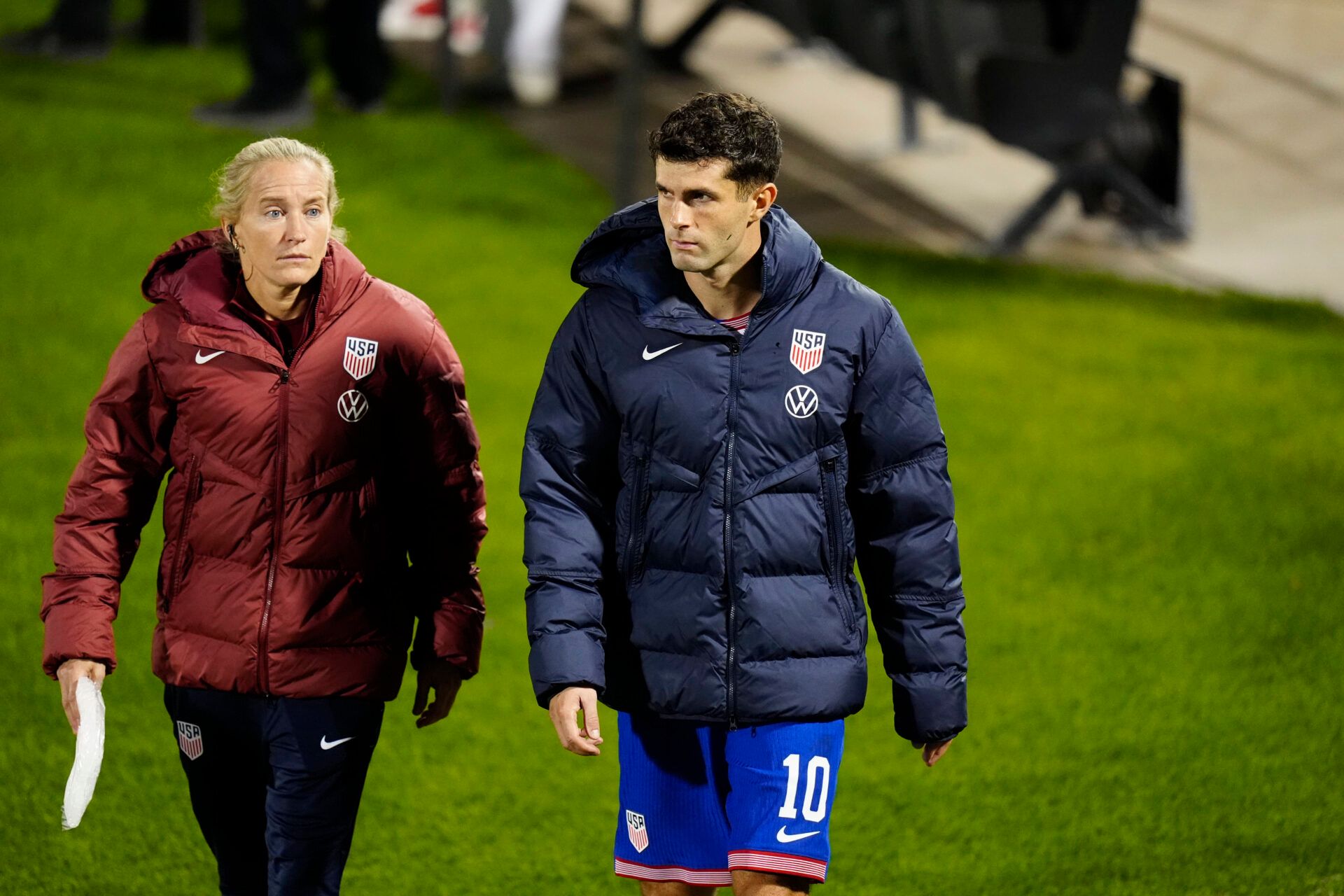 USA forward Christian Pulisic (10) leaves the pitch in the first half against Australia at Dick's Sporting Goods Park.