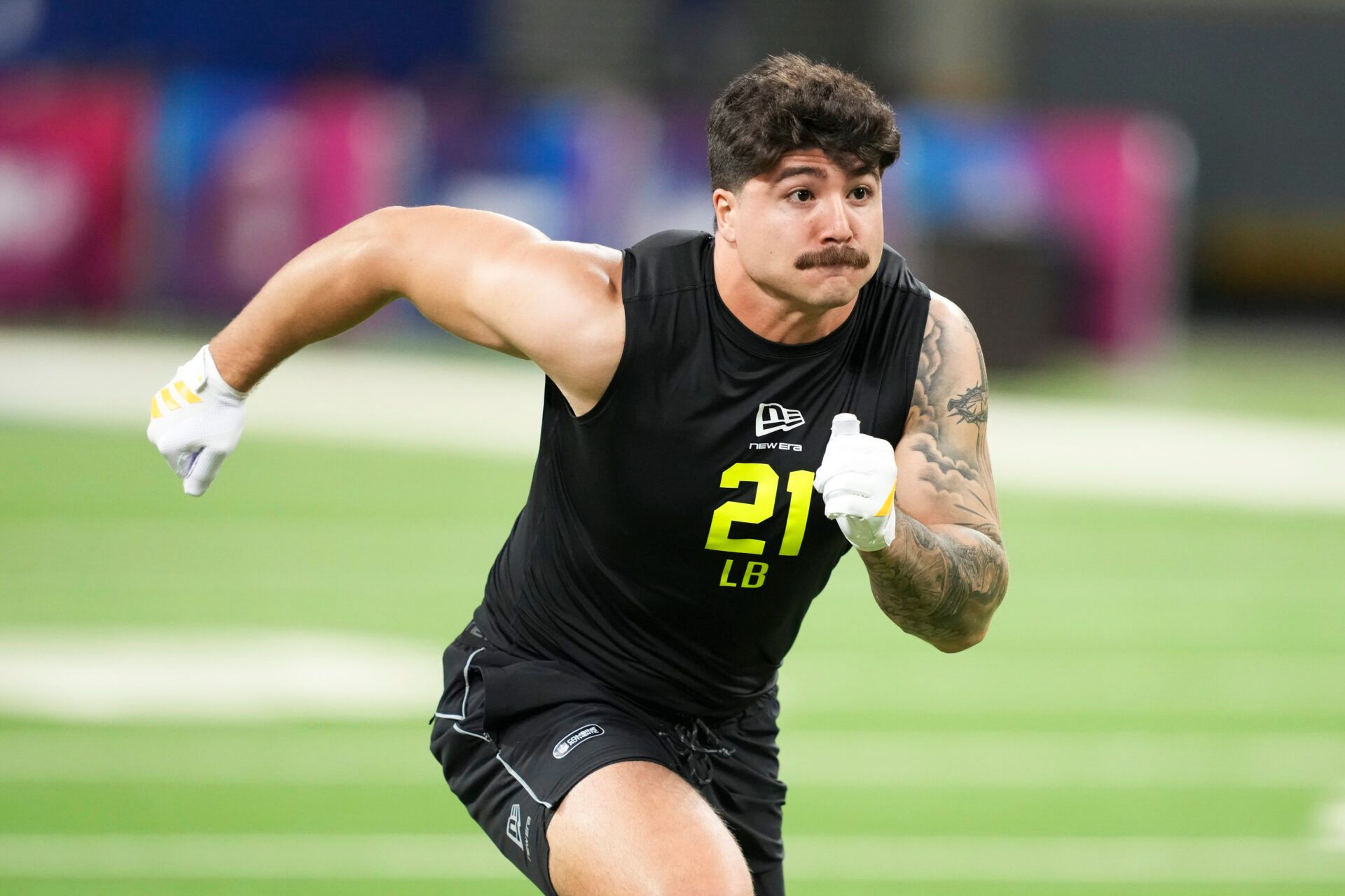 Texas Tech linebacker Jacob Rodriguez (LB21) during the NFL Scouting Combine at Lucas Oil Stadium.