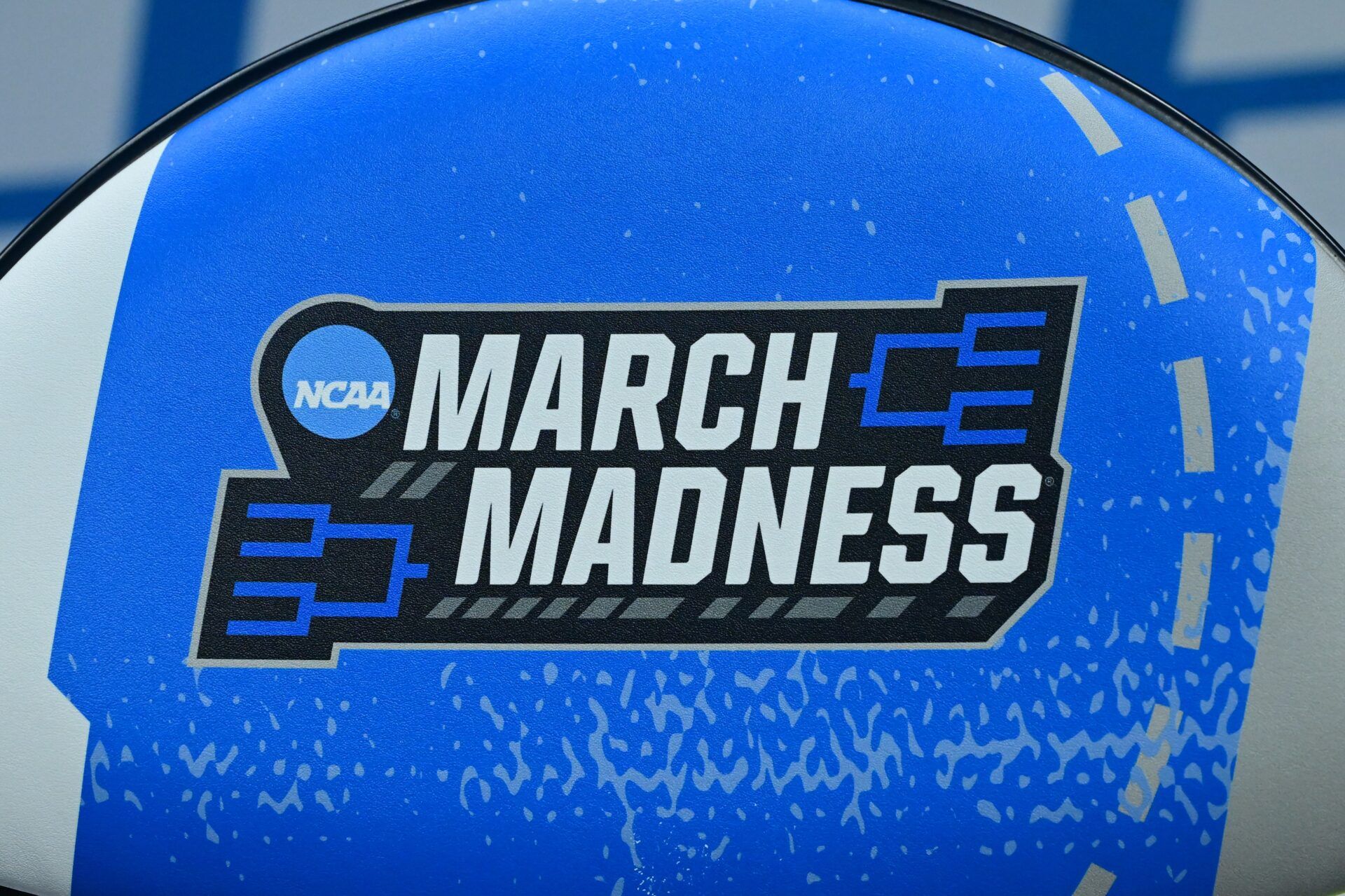 General view of the “March Madness” logo prior to the game between the Robert Morris Colonials and the Alabama Crimson Tide during the NCAA Tournament First Round at Rocket Arena.