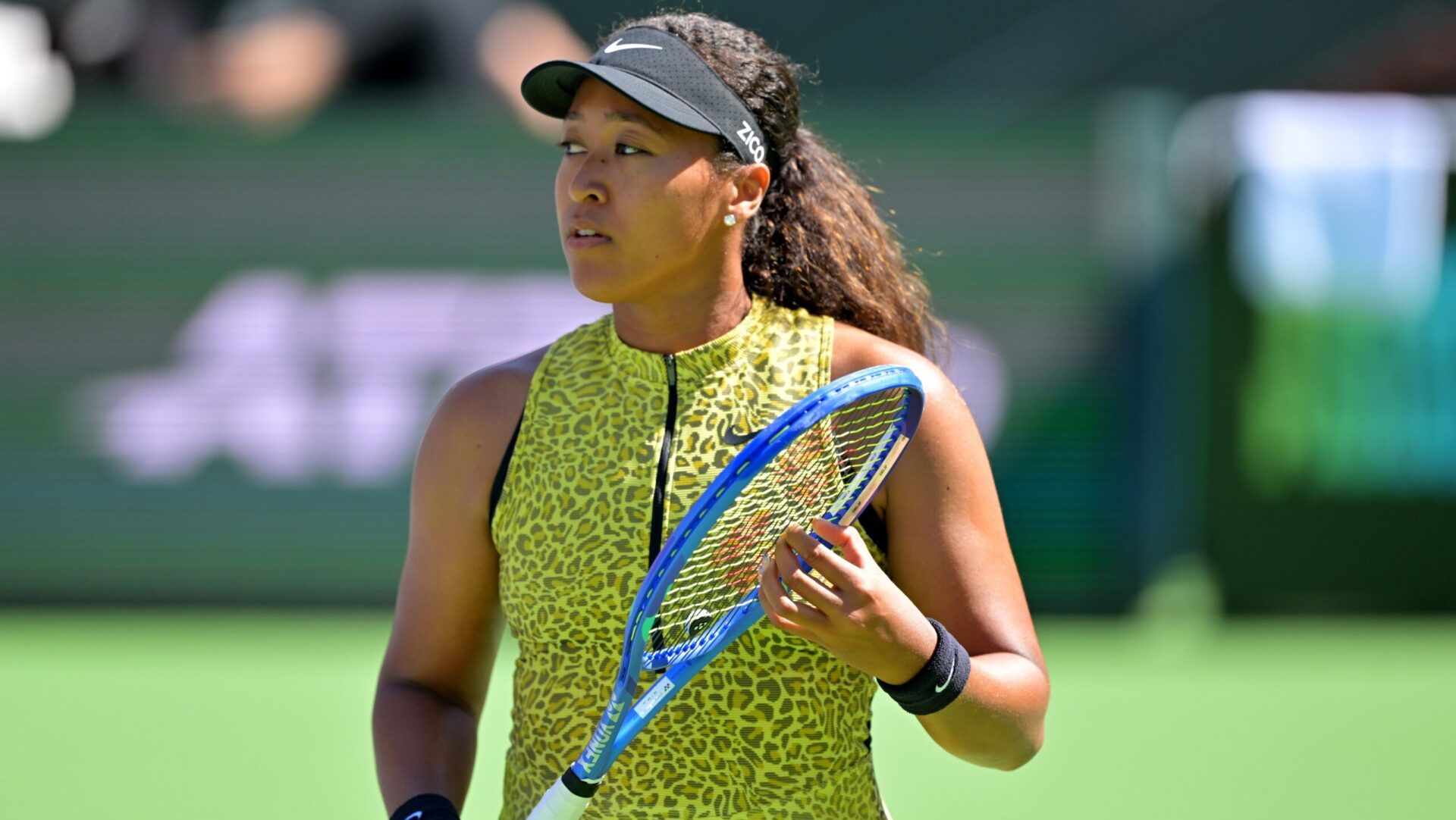 Naomi Osaka (JPN) during her fourth round match against Aryna Sabalenka (BEL) in the BNP Paribas Open at the Indian Wells Tennis Garden.