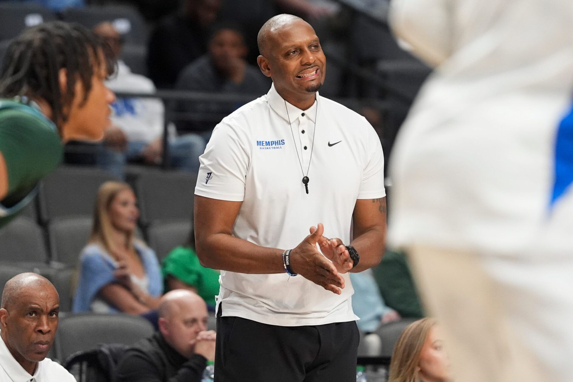 Memphis' head coach Penny Hardaway reacts during the first round American Conference Tournament game between Memphis and Tulane in Birmingham, Ala, on March 11, 2026.