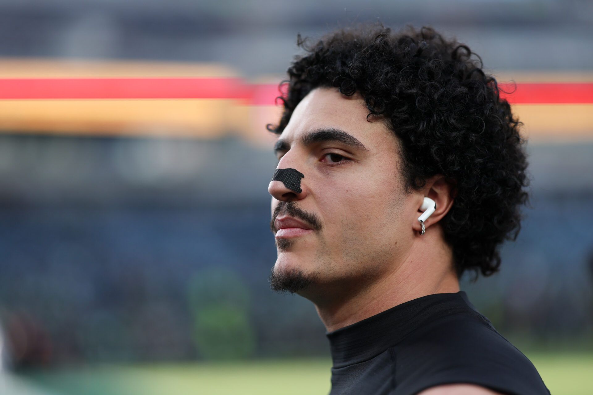 Philadelphia Eagles linebacker Jaelan Phillips (50) looks on during warmups prior to an NFC Wild Card Round game against the San Francisco 49ers at Lincoln Financial Field.