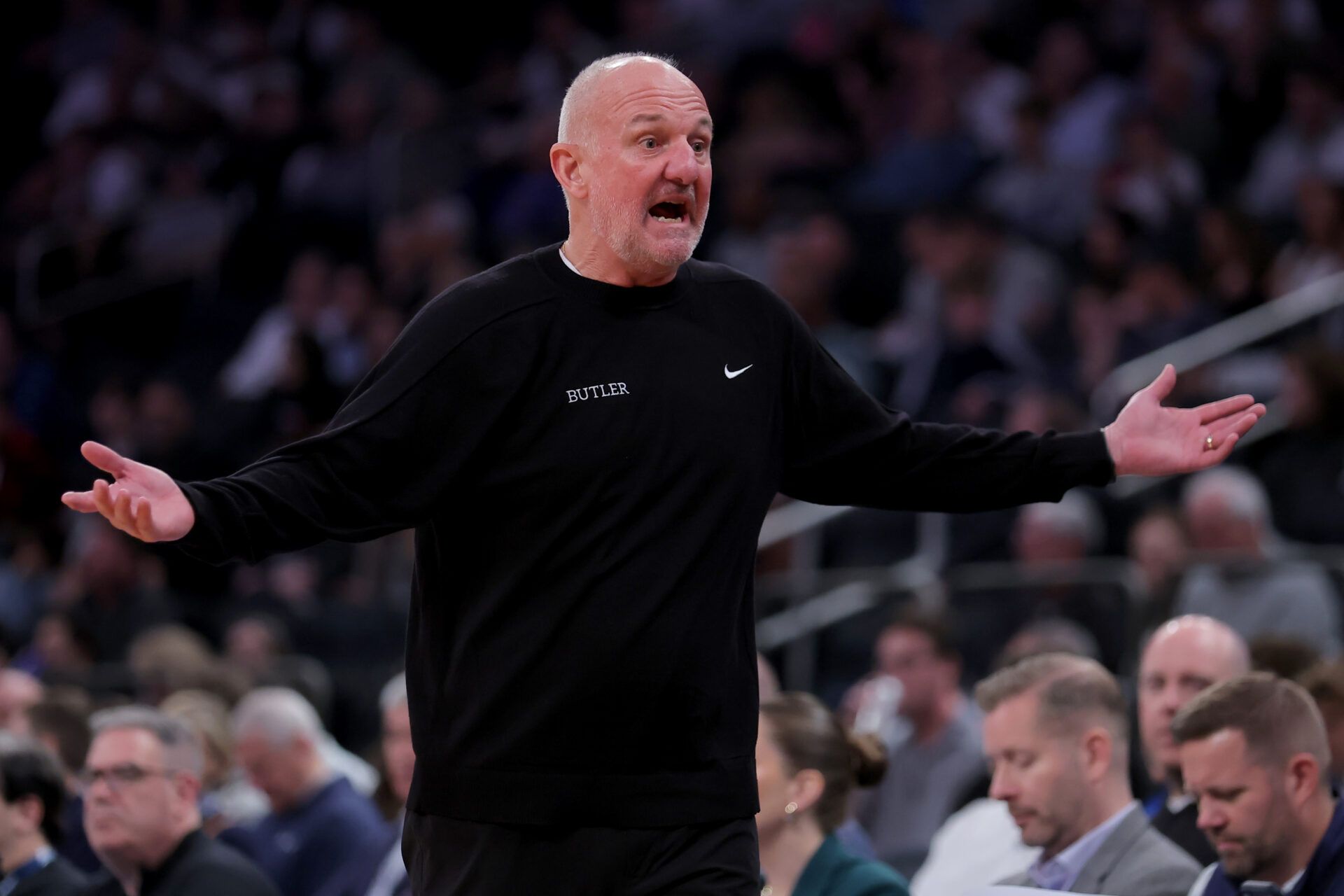 Butler Bulldogs head coach Thad Matta coaches against the Providence Friars during the second half at Madison Square Garden.