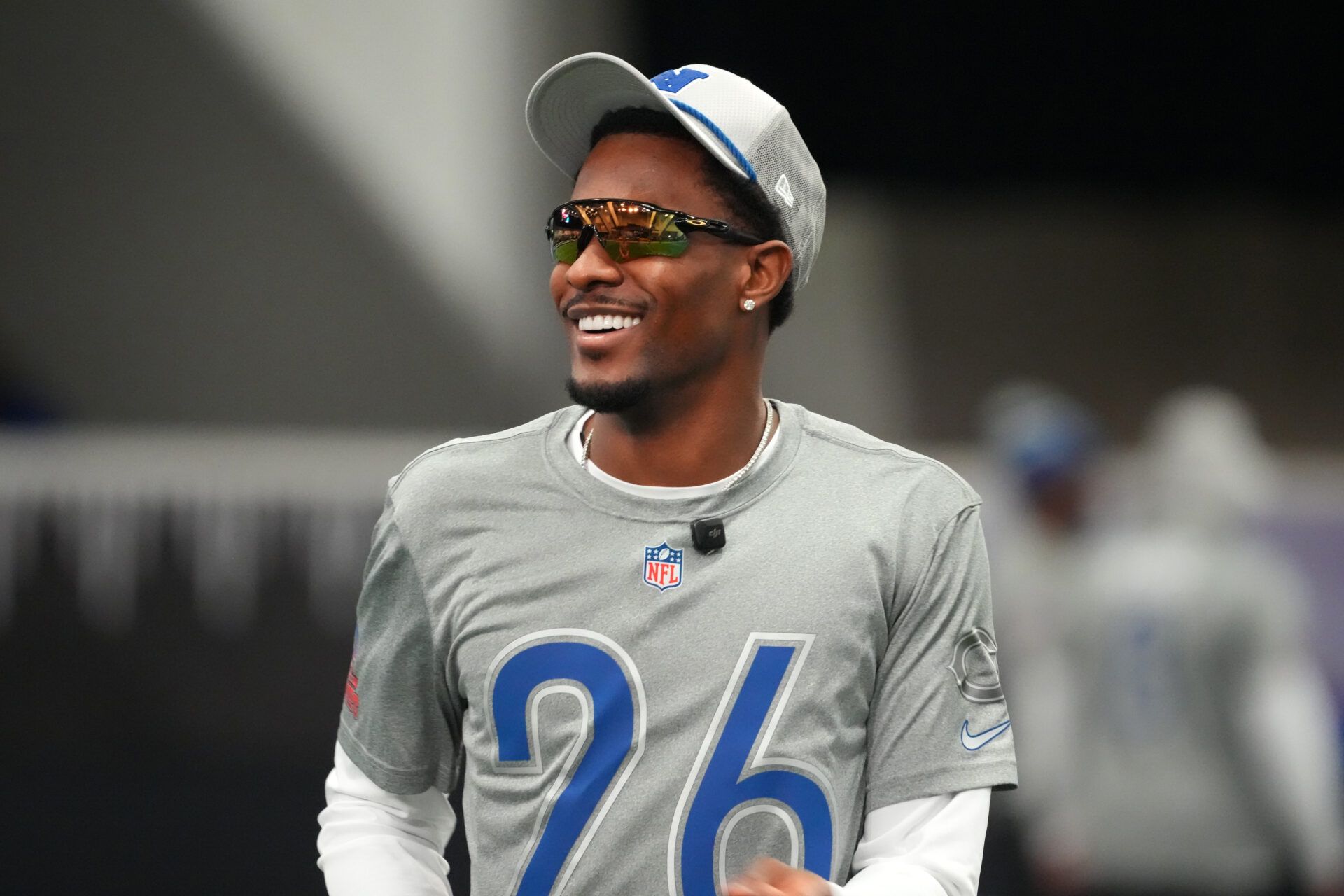 Chicago Bears cornerback Nahshon Wright (26) during NFC practice at the Flag Fieldhouse Moscone Center South Building.