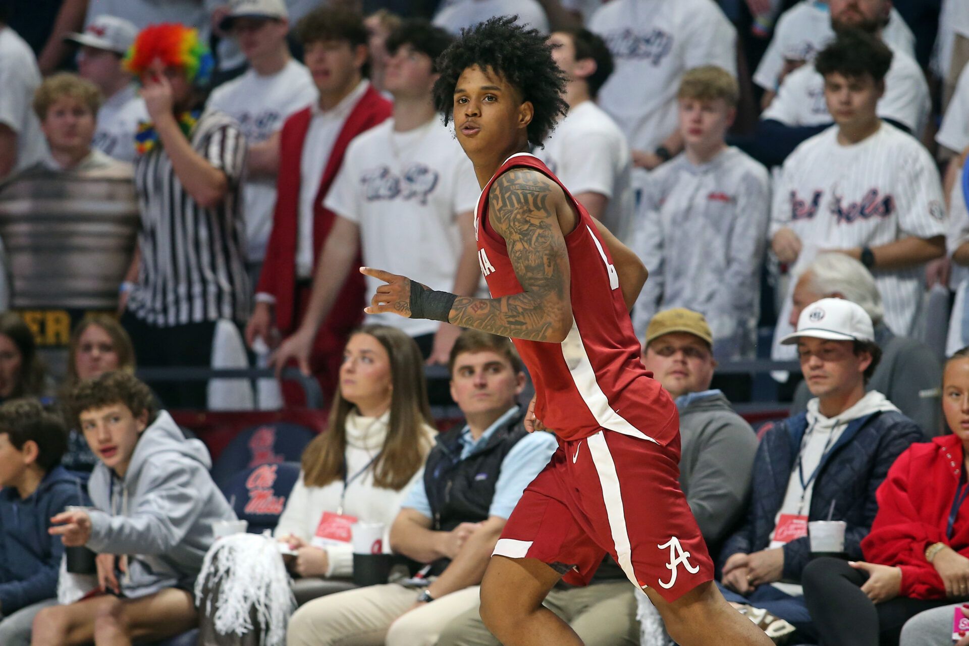 Alabama Crimson Tide guard Aden Holloway (2) reacts after a basket during the second half against the Mississippi Rebels at The Sandy and John Black Pavilion at Ole Miss.