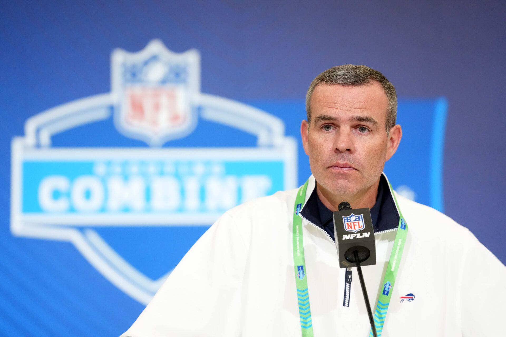 Buffalo Bills general manager Brandon Beane speaks at the NFL Scouting Combine at the Indiana Convention Center.