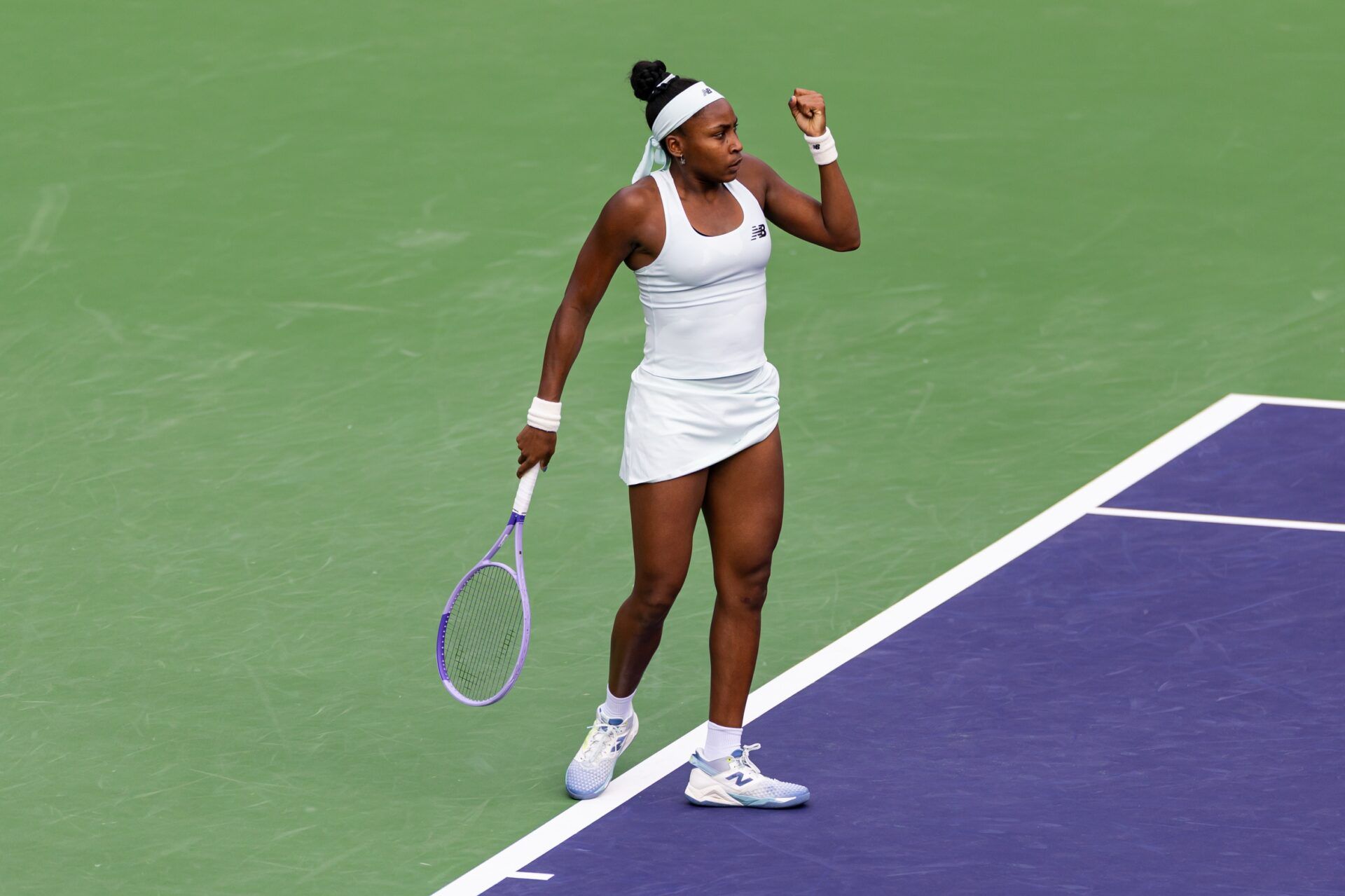 Coco Gauff of the United States during the match against Kamilla Rakhimova of Russia in the second round of the women’s singles at the BNP Paribas Open at the Indian Wells Tennis Garden.