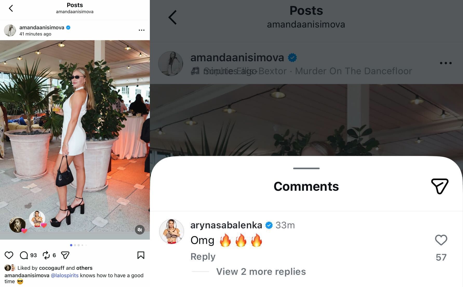 Screen grab of Aryna Sabalenka and Coco Gauff's reactions