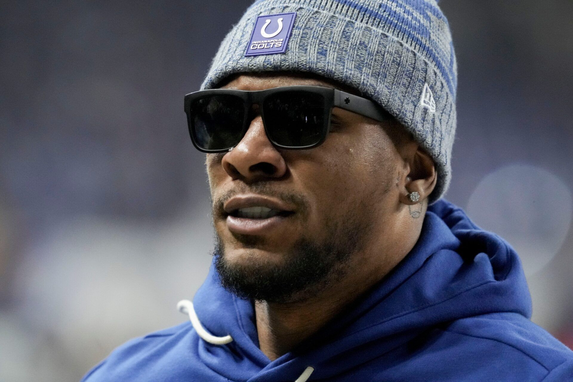 Indianapolis Colts quarterback Anthony Richardson (5) walks off the field Sunday, Nov. 30, 2025, after the Indianapolis Colts lost to the Houston Texans 20-16 at Lucas Oil Stadium in Indianapolis.