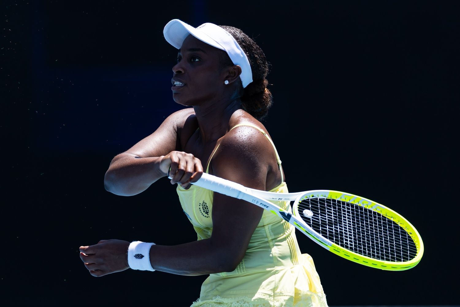Sloane Stephens of United States in action against Karolina Pliskova of Czechia in the first round of the womens singles at the Australian Open at Kia Arena in Melbourne Park.