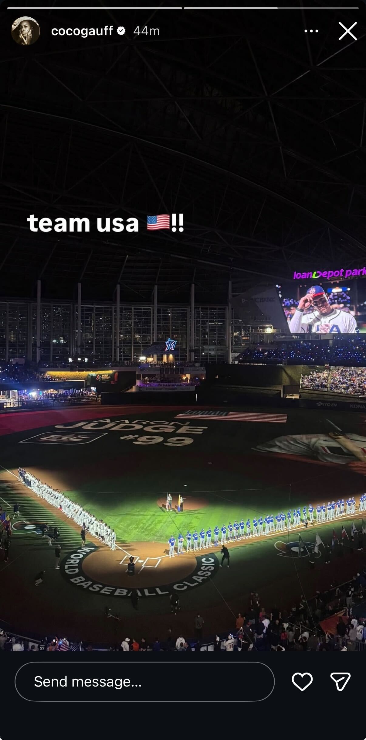 Screen grab of Coco Gauff's Instagram story