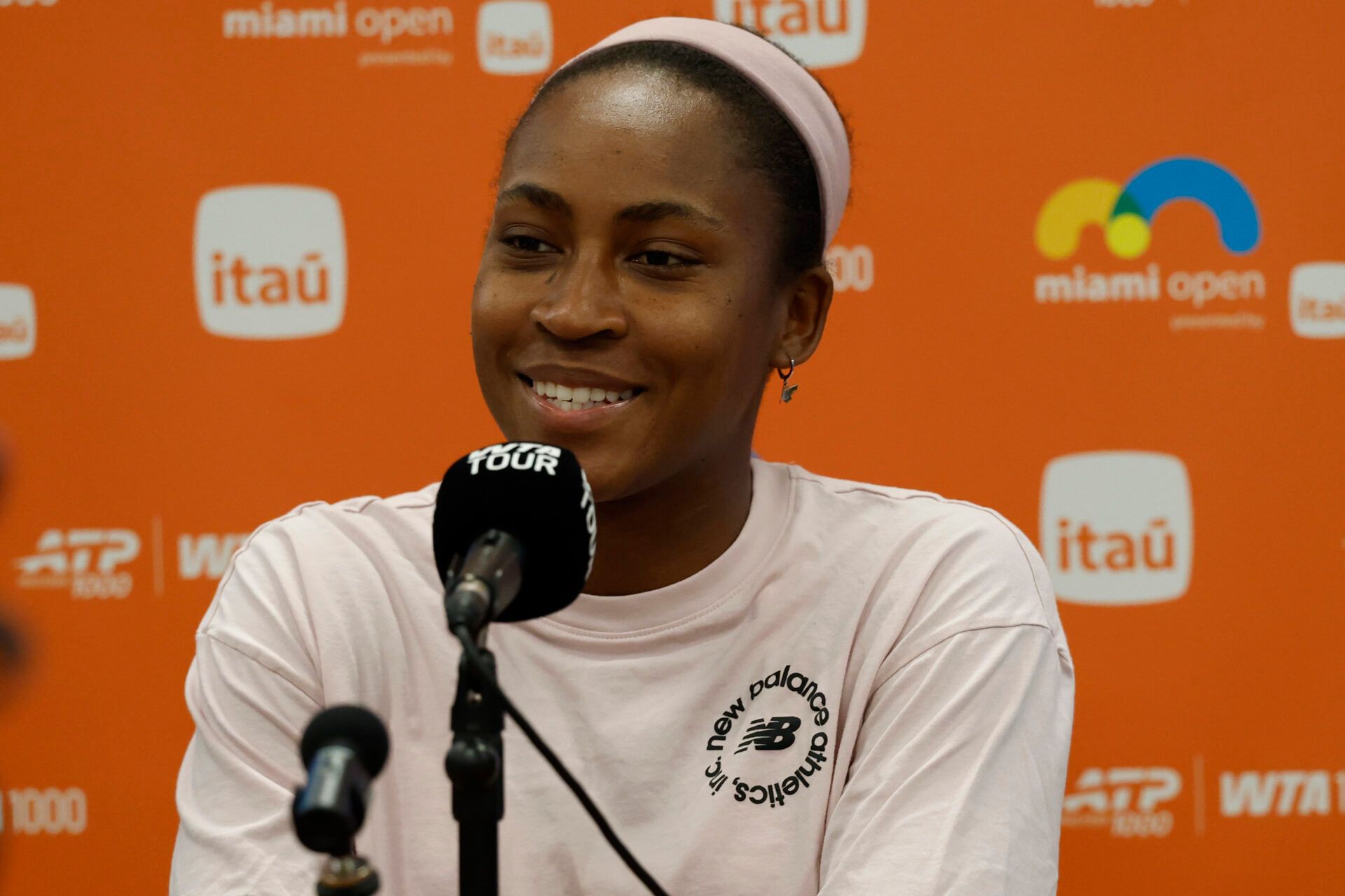 Coco Gauff (USA) speaks to the media during Media Day on Day 1 of the 2026 Miami Open at Hard Rock Stadium.