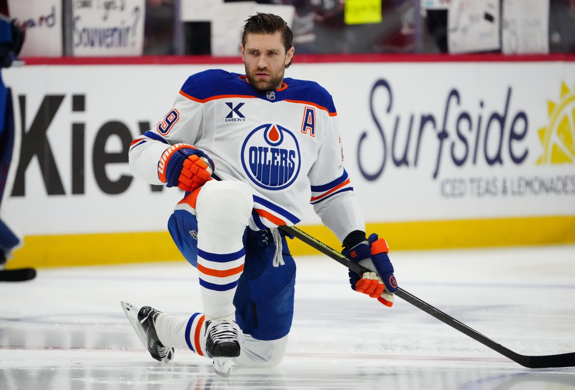 Edmonton Oilers center Leon Draisaitl (29) before the game against the Colorado Avalanche at Ball Arena.