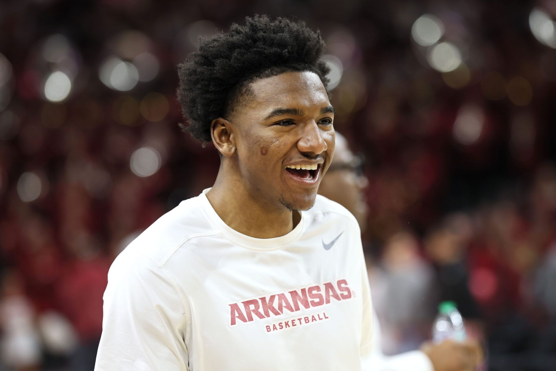 Arkansas Razorbacks wing Karter Knox prior to the game against the Auburn Tigers at Bud Walton Arena.