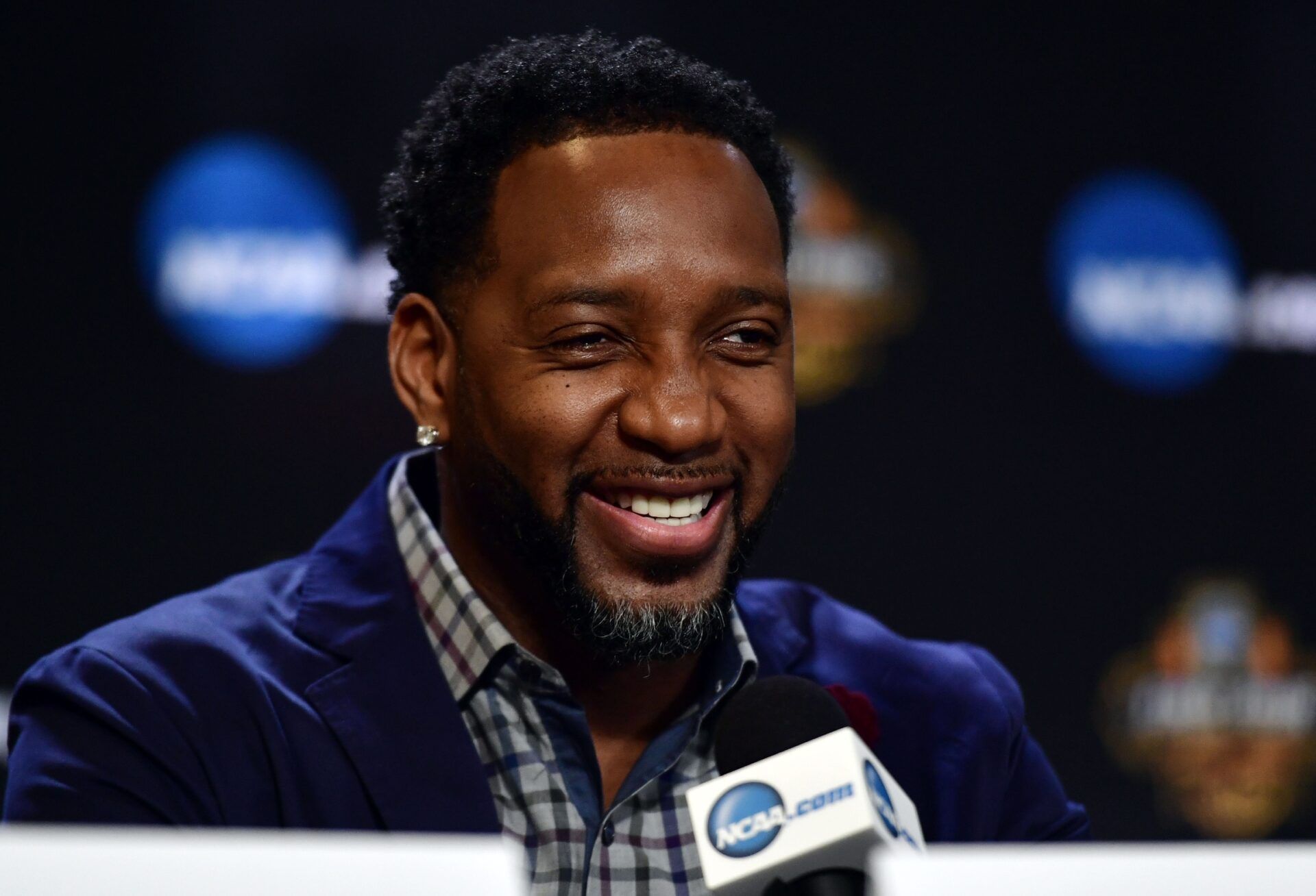 NBA former player Tracy McGrady speaks during the Naismith Hall of Game Press Conference at University of Phoenix Stadium.