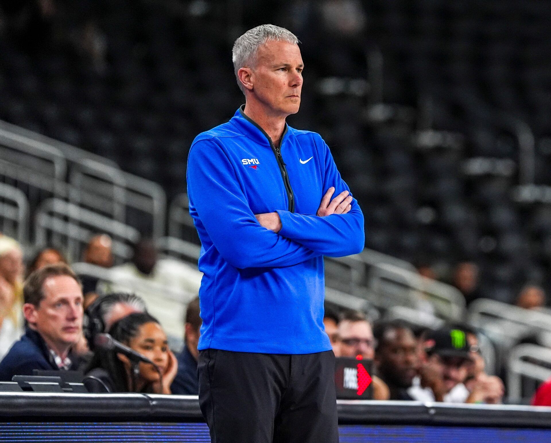 Southern Methodist Mustangs head coach Andy Enfield watches his team during the first half of their game in the Acrisure Series in Palm Desert, Calif., Wednesday, Nov. 27, 2024. © Andy Abeyta/The Desert Sun / USA TODAY NETWORK via Imagn Images