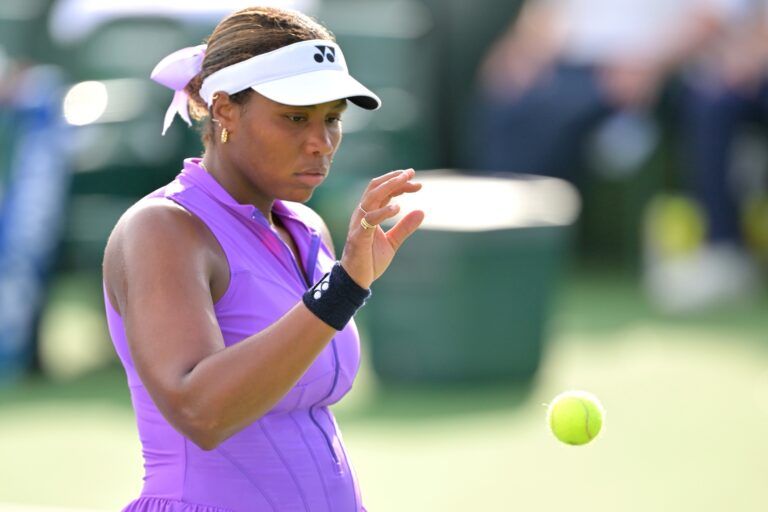 Taylor Townsend (USA) during her qualifying match against Joanna Garland (TPE) in the BNP Paribas Open at the Indian Wells Tennis Garden.