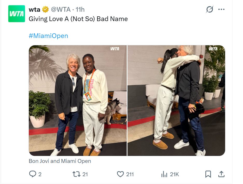 Victoria Mboko with Jon Bon Jovi at Miami Open
