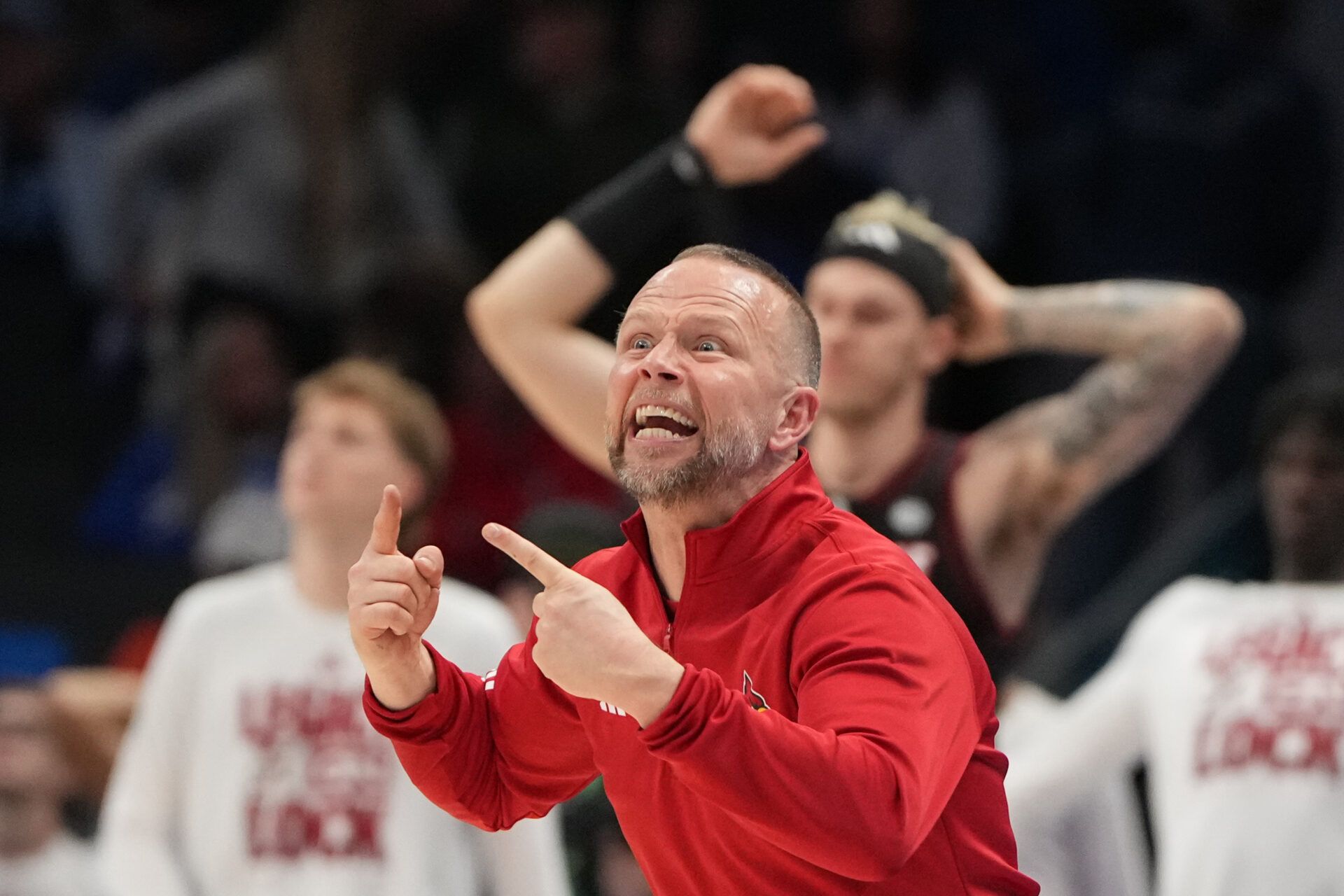 Louisville Cardinals head coach Pat Kelsey reacts in the second half at Spectrum Center.